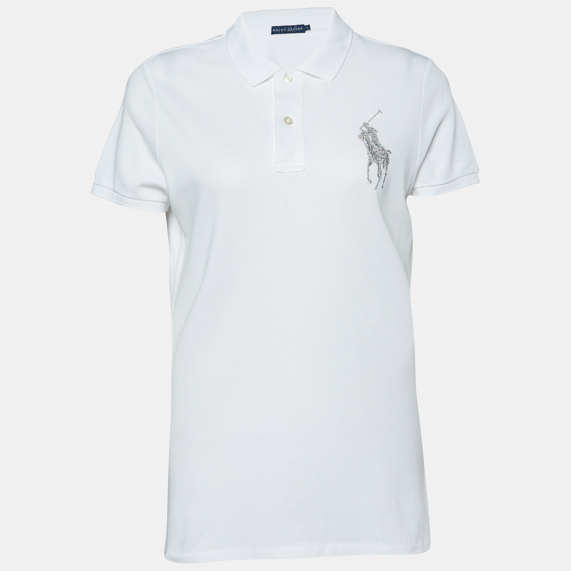 Pre-owned Ralph Lauren White Cotton Pique Logo Embellished Polo T-shirt L