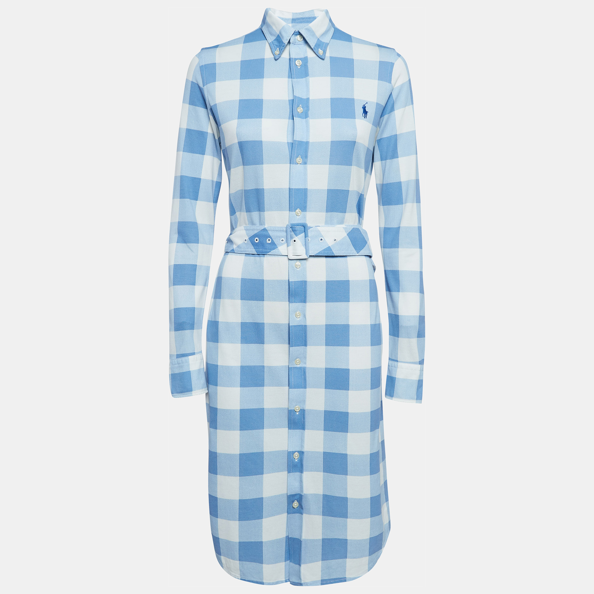 

Ralph Lauren Blue/White Plaid Knit Oxford Cotton Belted Dress L