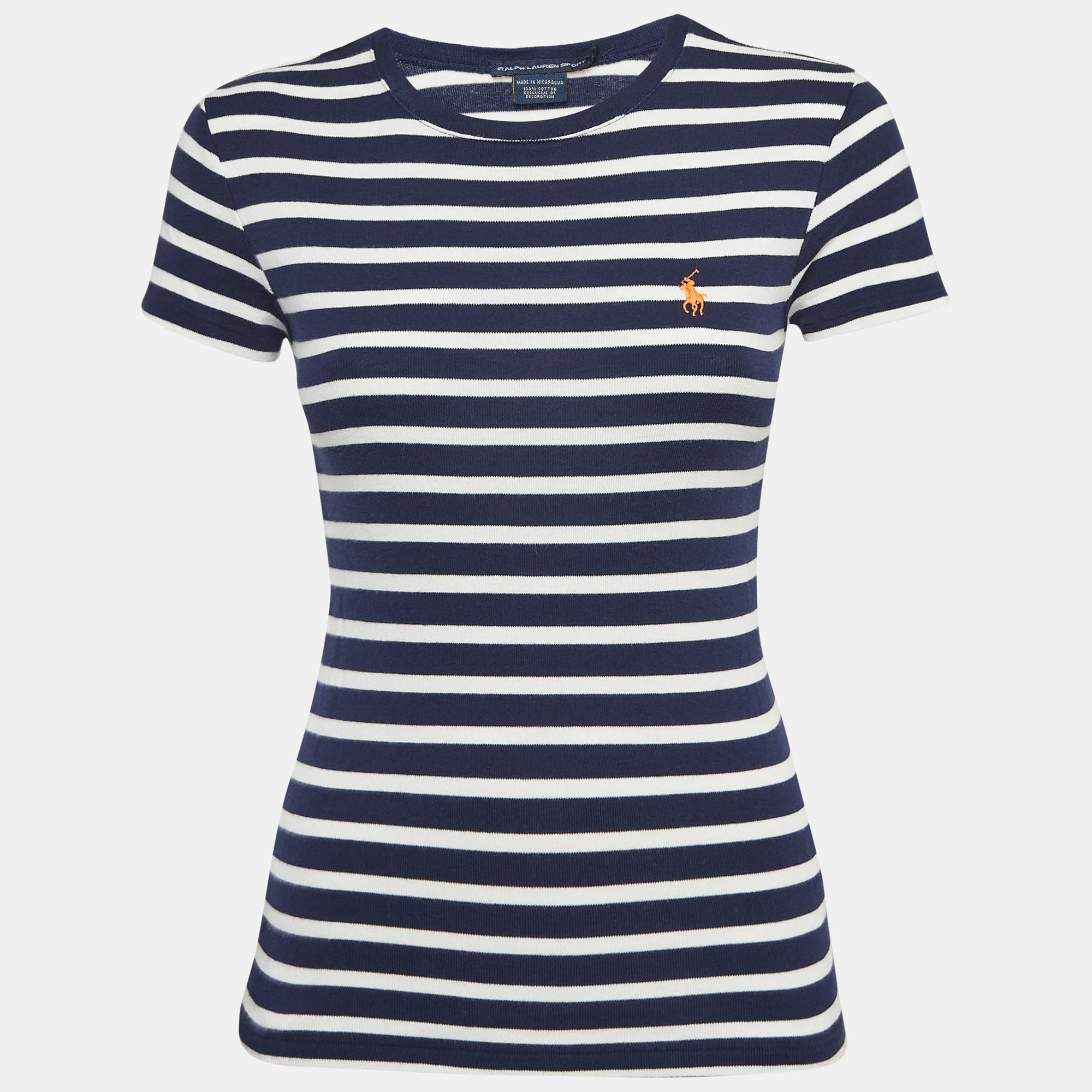 

Ralph Lauren Sports Blue Striped Cotton Jersey T-Shirt S