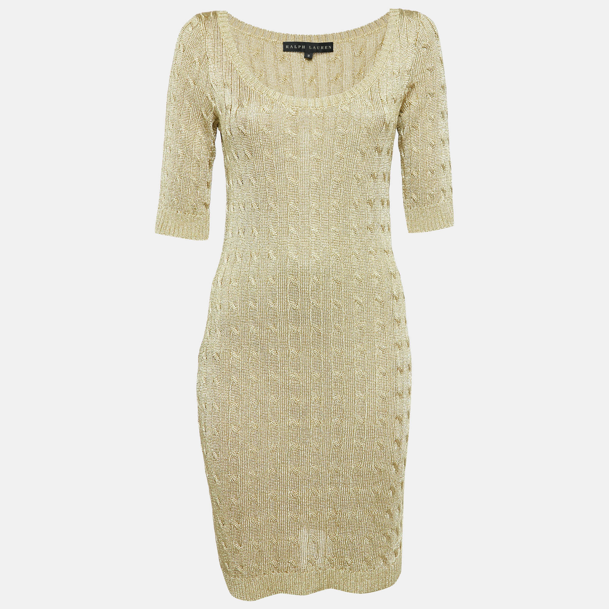 

Ralph Lauren Gold Cable Lurex Knit Mini Dress M