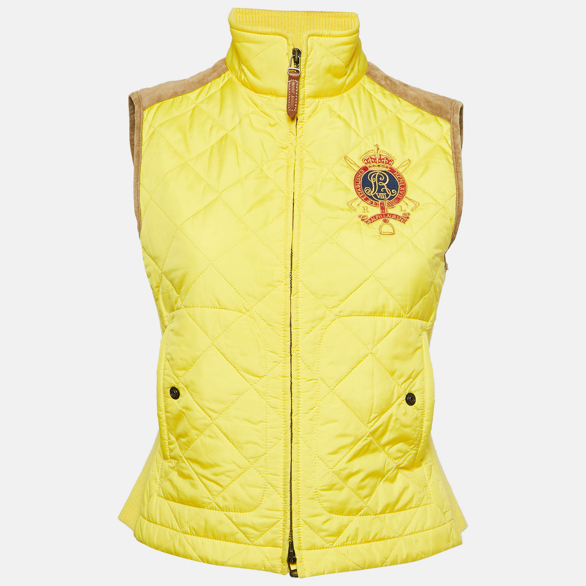 

Ralph Lauren Yellow Suede Trim Synthetic Quilted Vest S