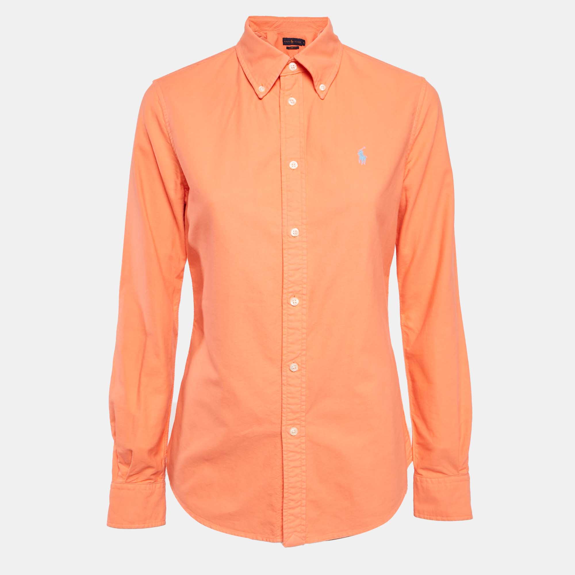 

Ralph Lauren Orange Logo Embroidered Cotton Custom Fit Shirt S