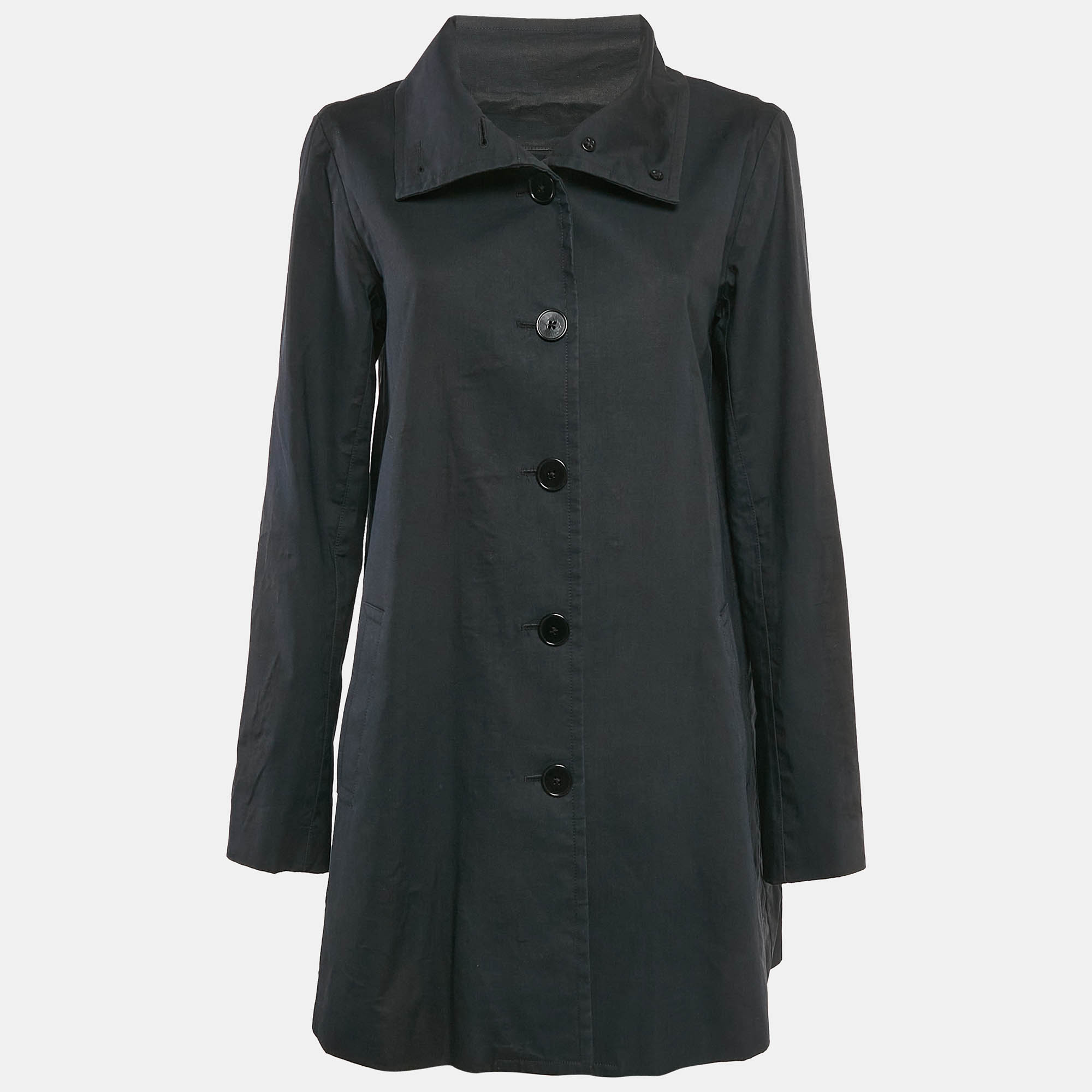 Ralph Lauren Black Cotton Single Breasted High Neck Coat M 