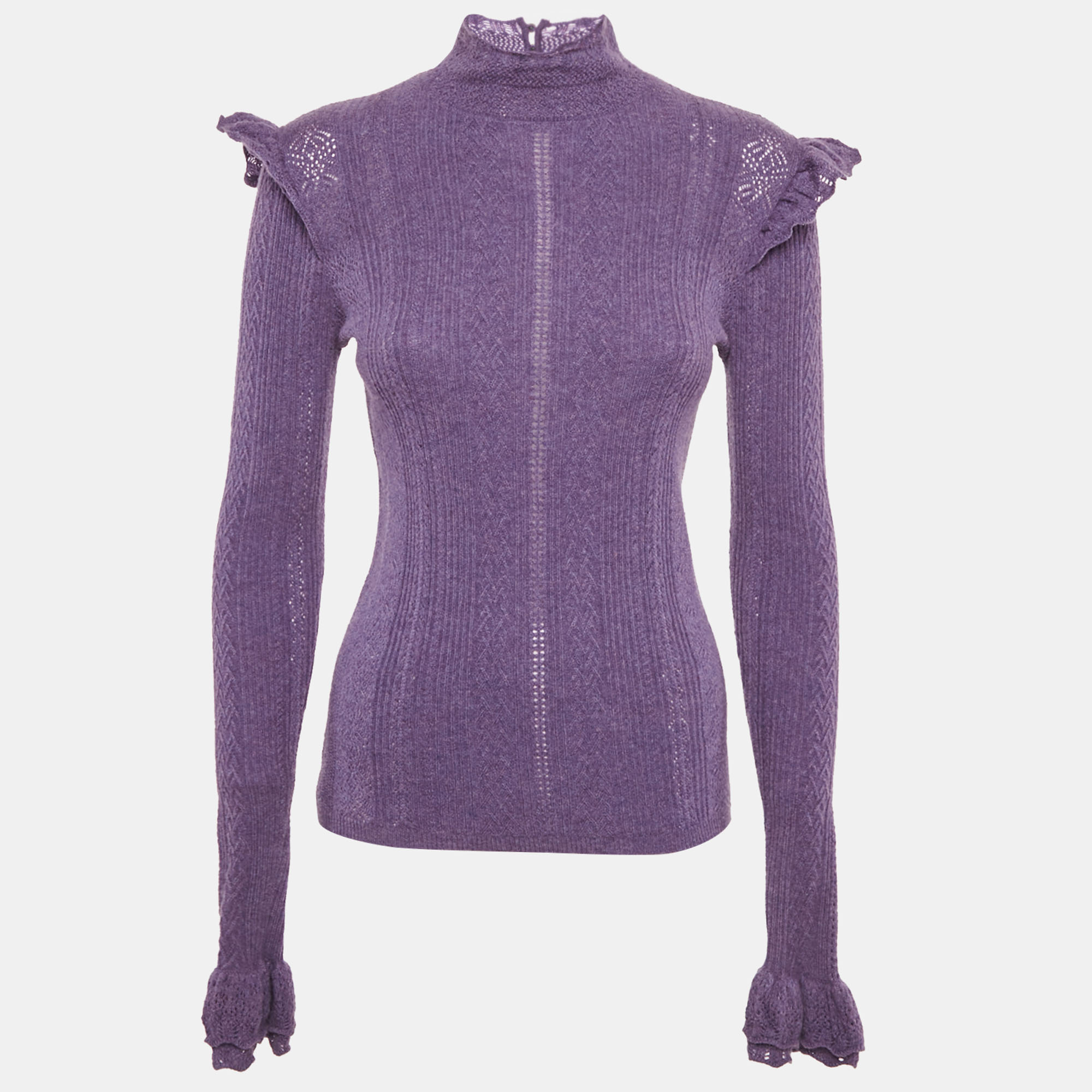 

Ralph Lauren Purple Cable Knit Ruffled Sweater S