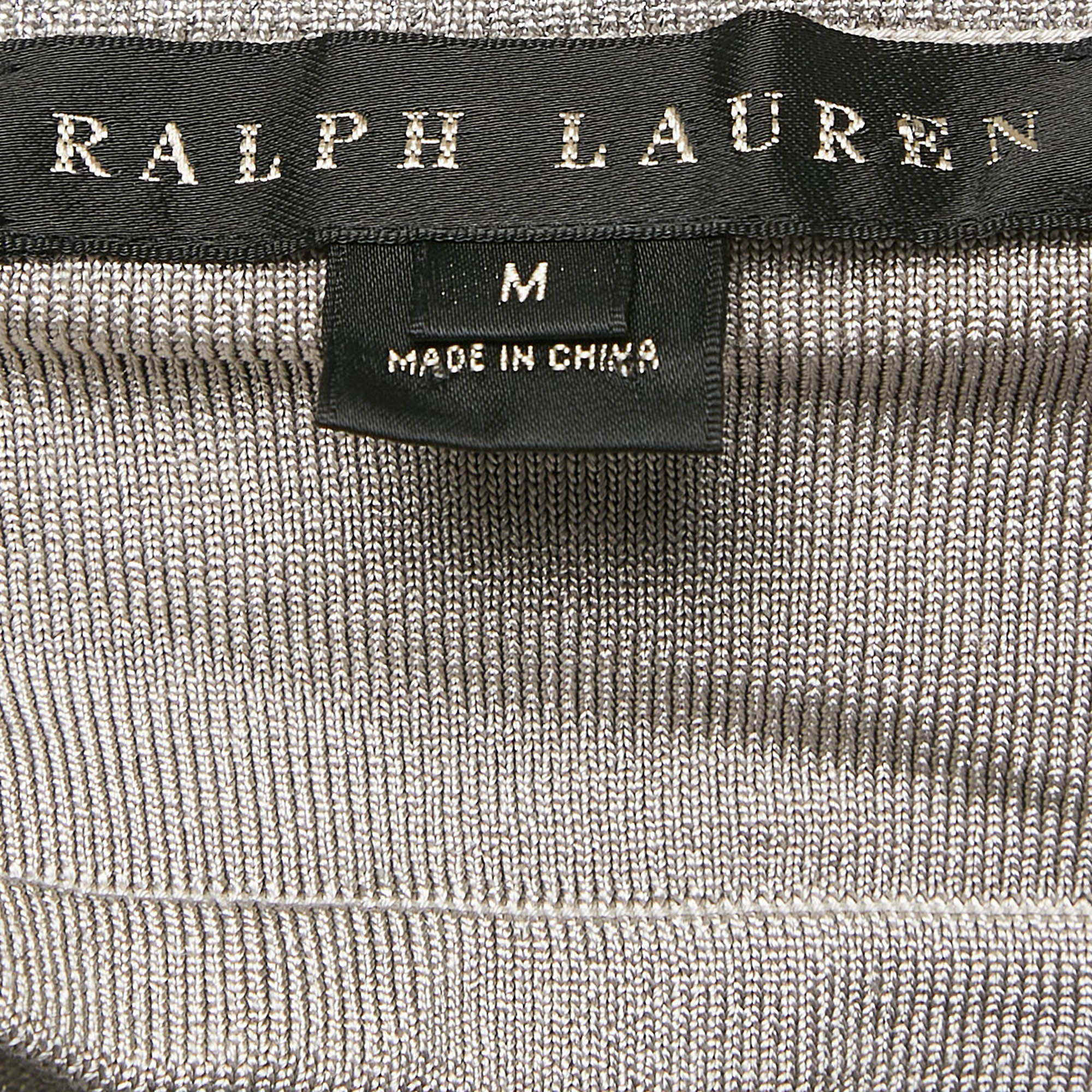 Ralph Lauren Grey Lurex Knit Tie-Up Halter Neck Top M 