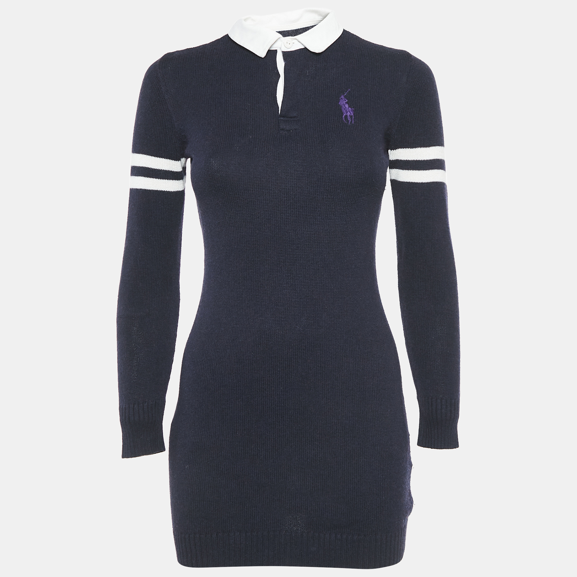 

Ralph Lauren Navy Blue Cotton Knit Polo Sweater Dress L