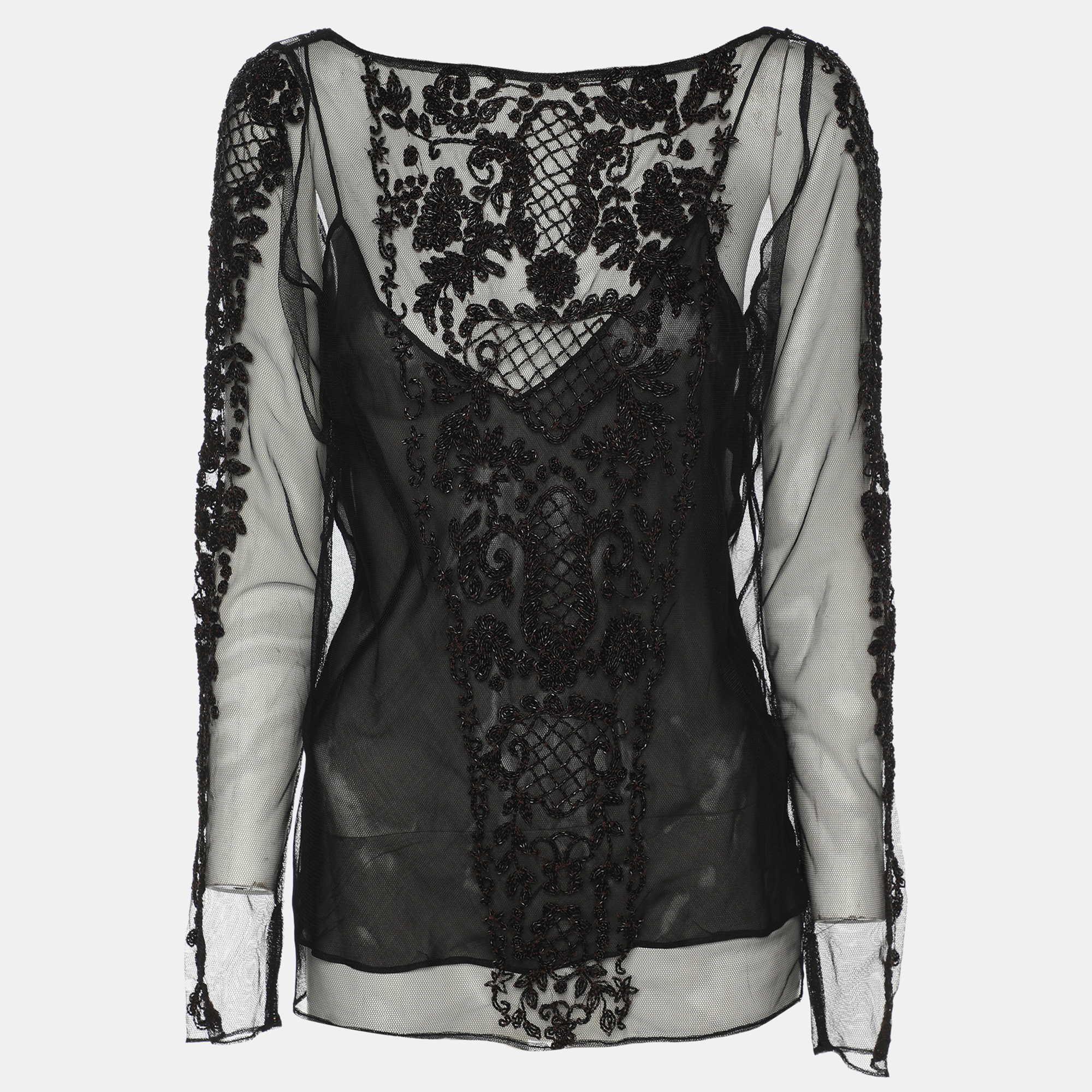 

Ralph Lauren Black Mesh Embellished Top M