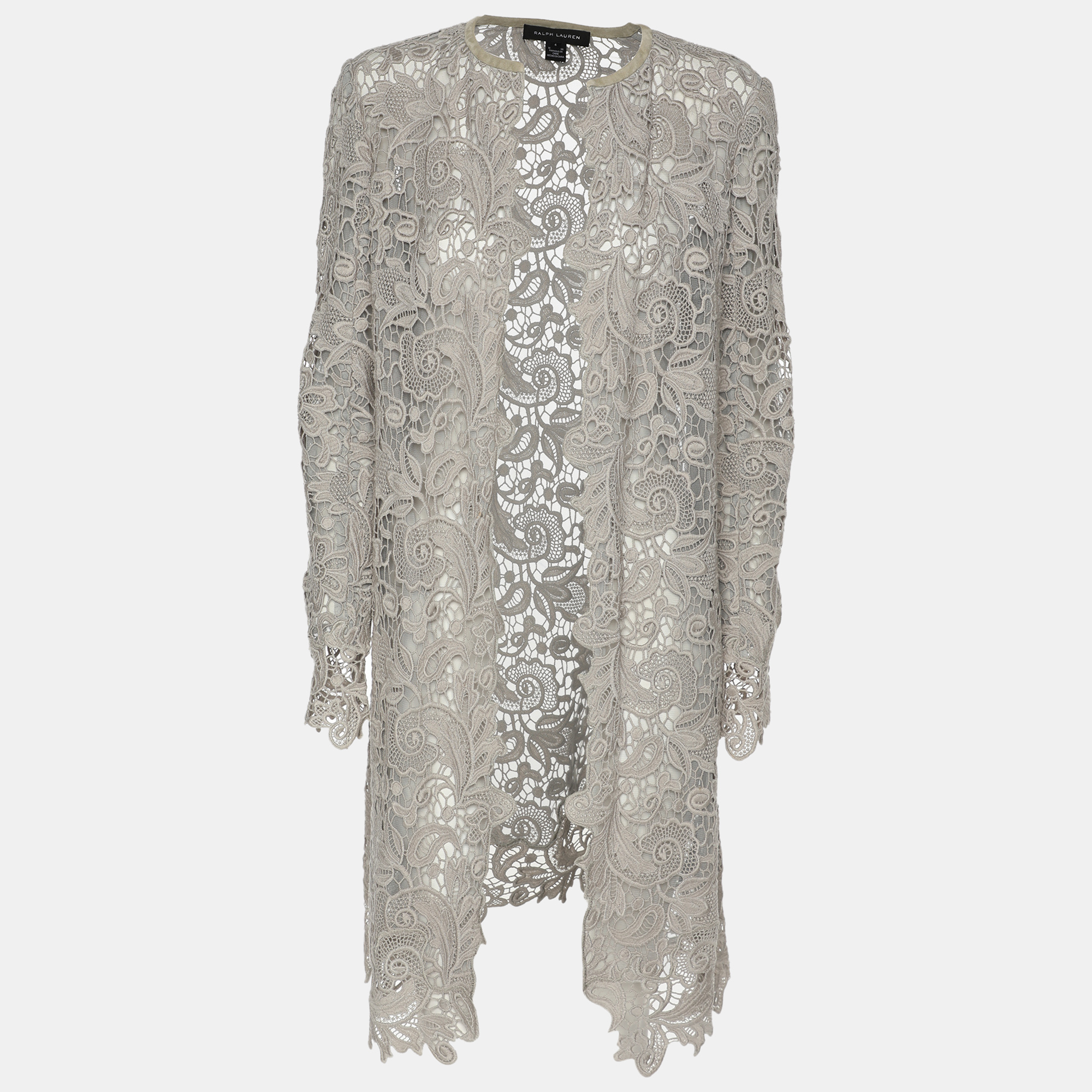 

Ralph Lauren Grey Lace Front Open Long Shrug S