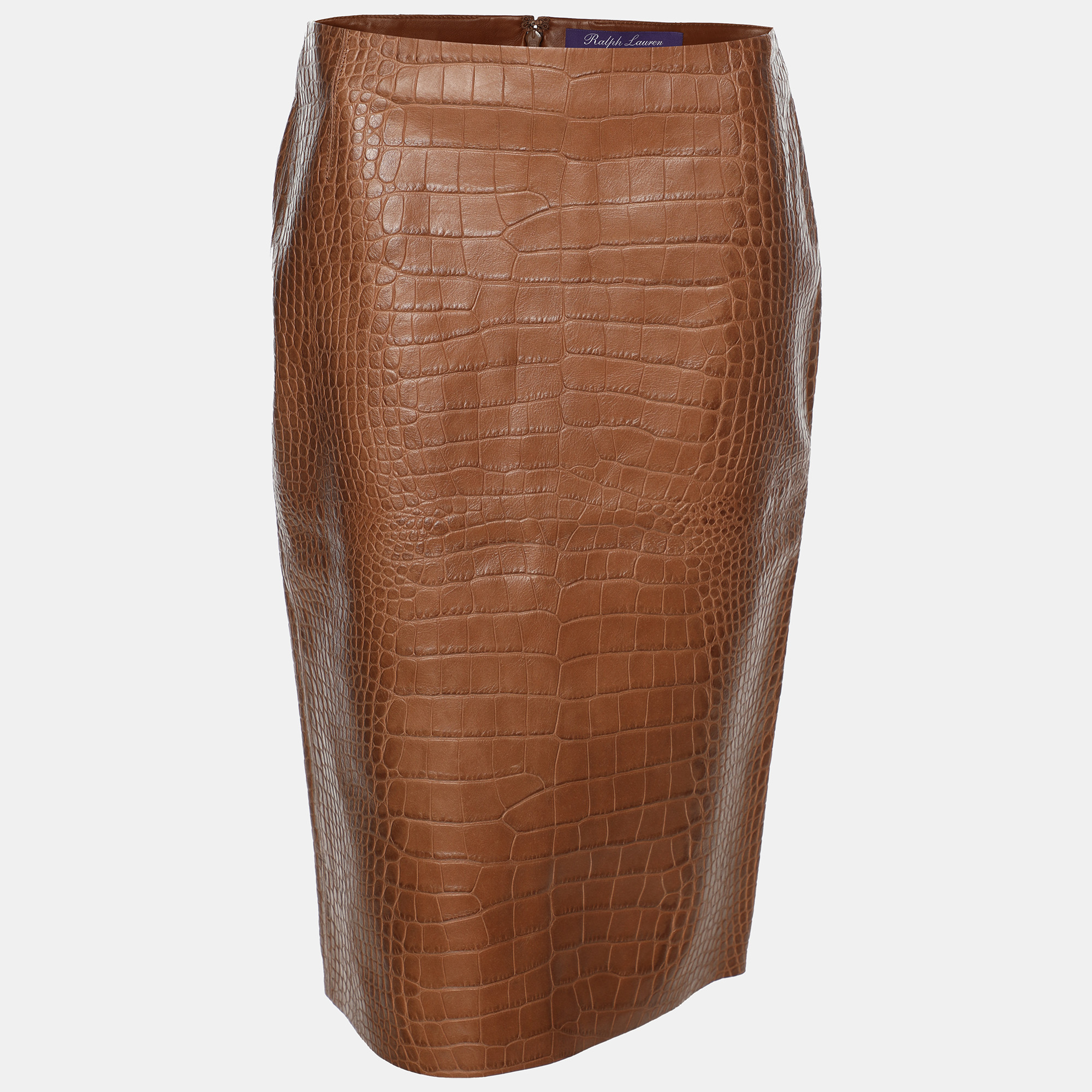 

Ralph Lauren Brown Croc Embossed Leather Skirt S