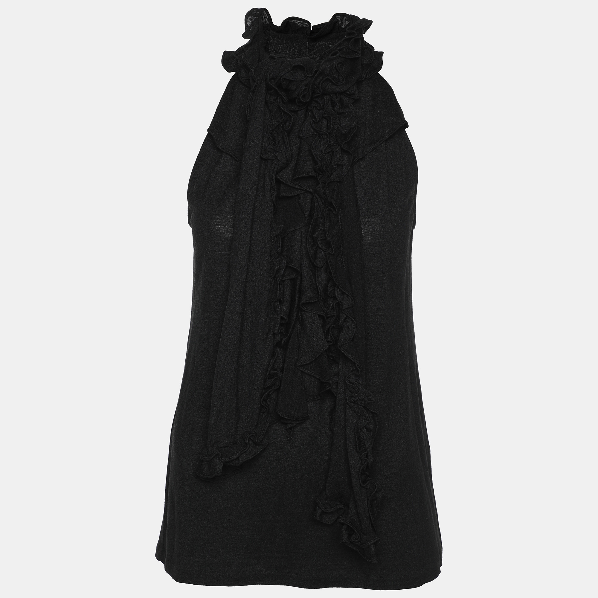 

Ralph Lauren Black Silk Ruffled Neck Tie Sleeveless Tops Size M