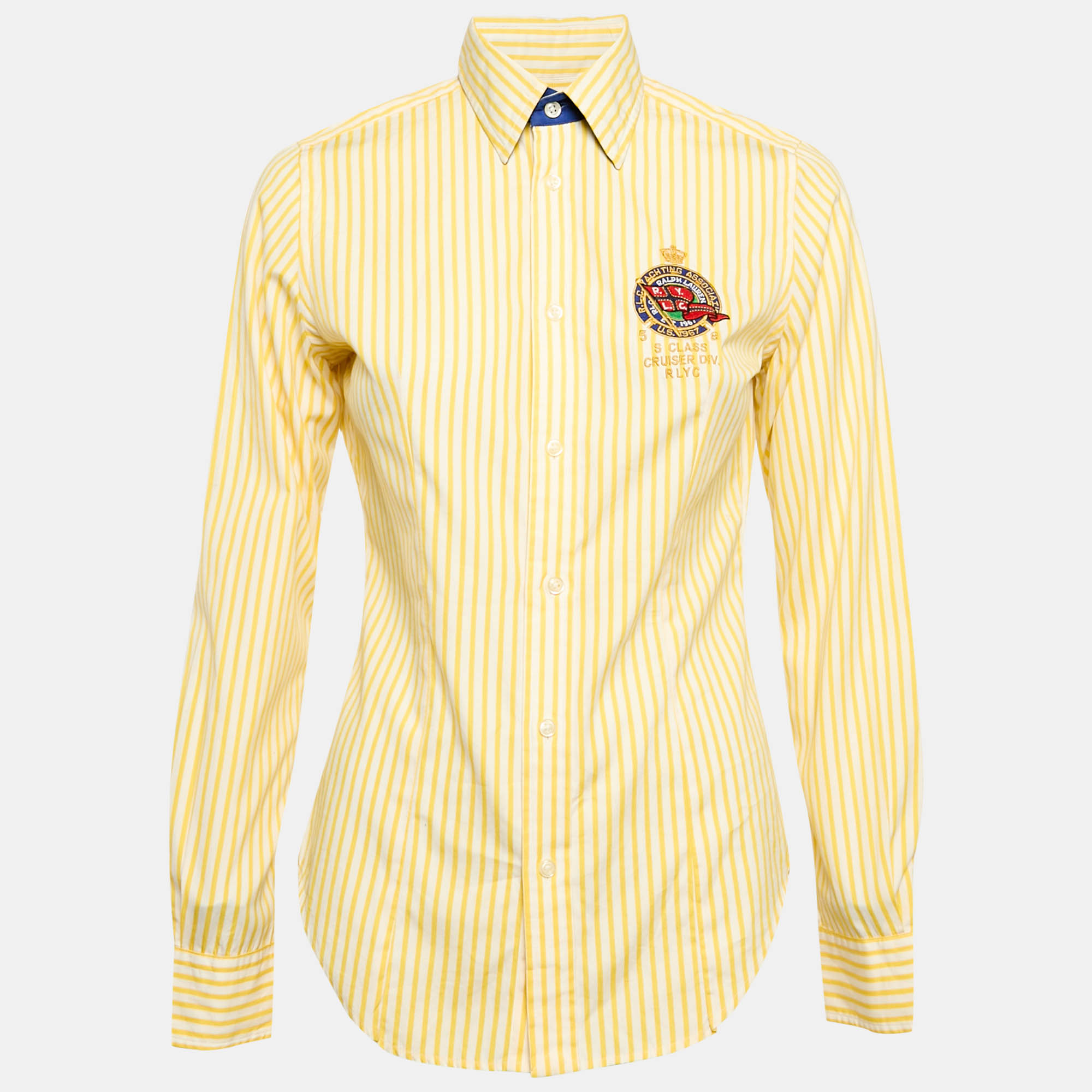 

Ralph Lauren Yellow Striped Cotton Badge Applique Shirt M