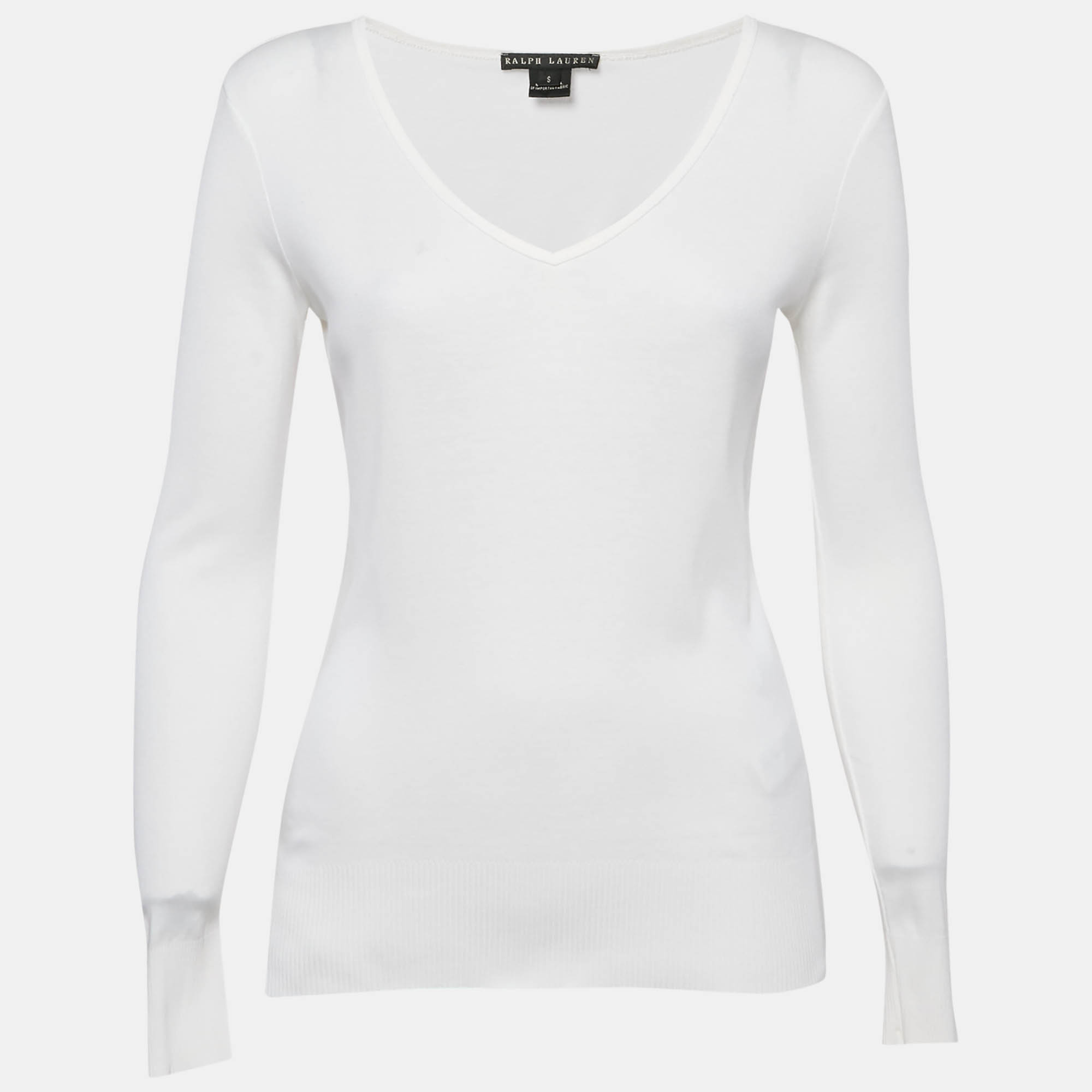 

Ralph Lauren White Cotton Knit V-Neck Sweatshirt S