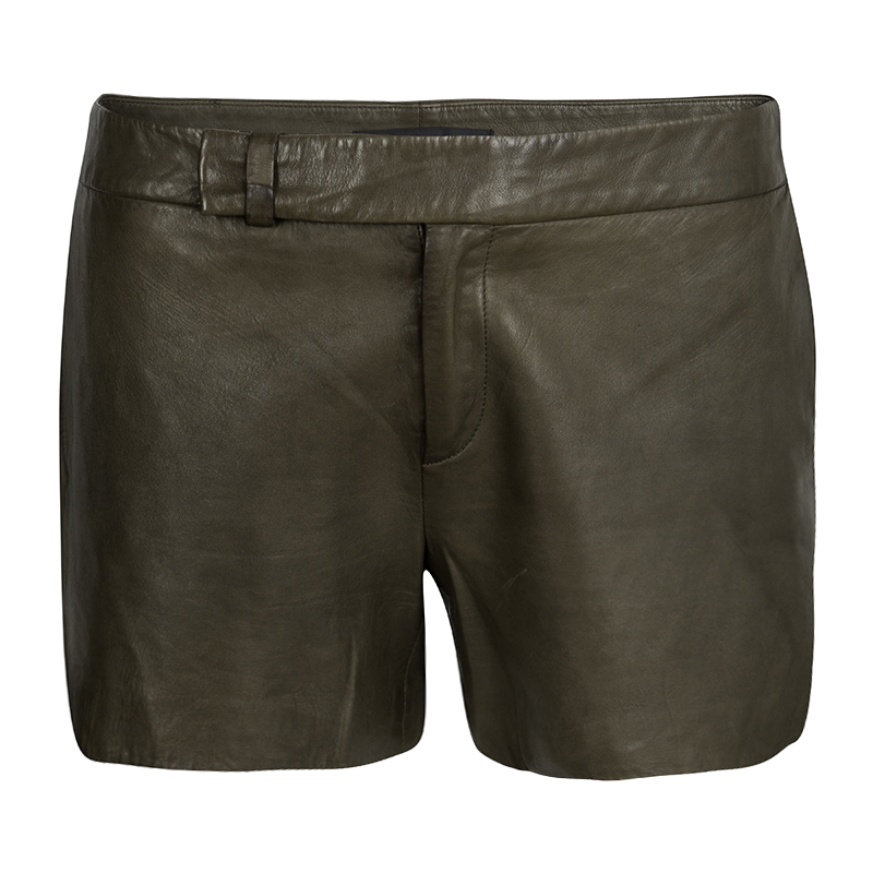 Pre Owned Ralph Lauren Dark Green Lamb Leather High Waist Shorts S