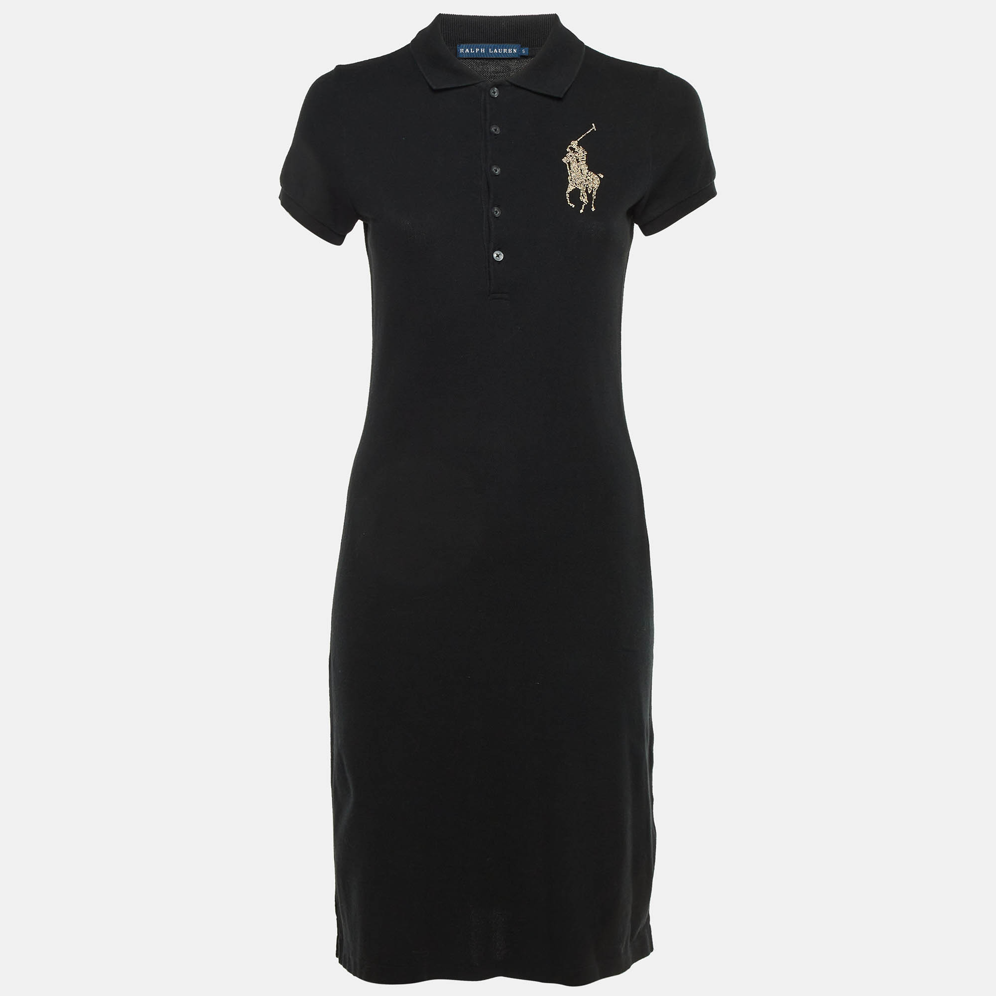 

Ralph Lauren Black Cotton Embellished Logo Polo Dress S