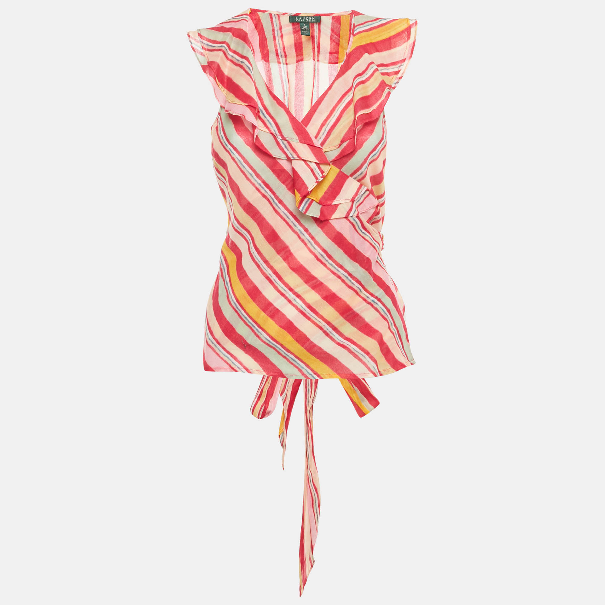 

Lauren Ralph Lauren Pink/Multicolor Stripe Print Cotton Wrap Top S