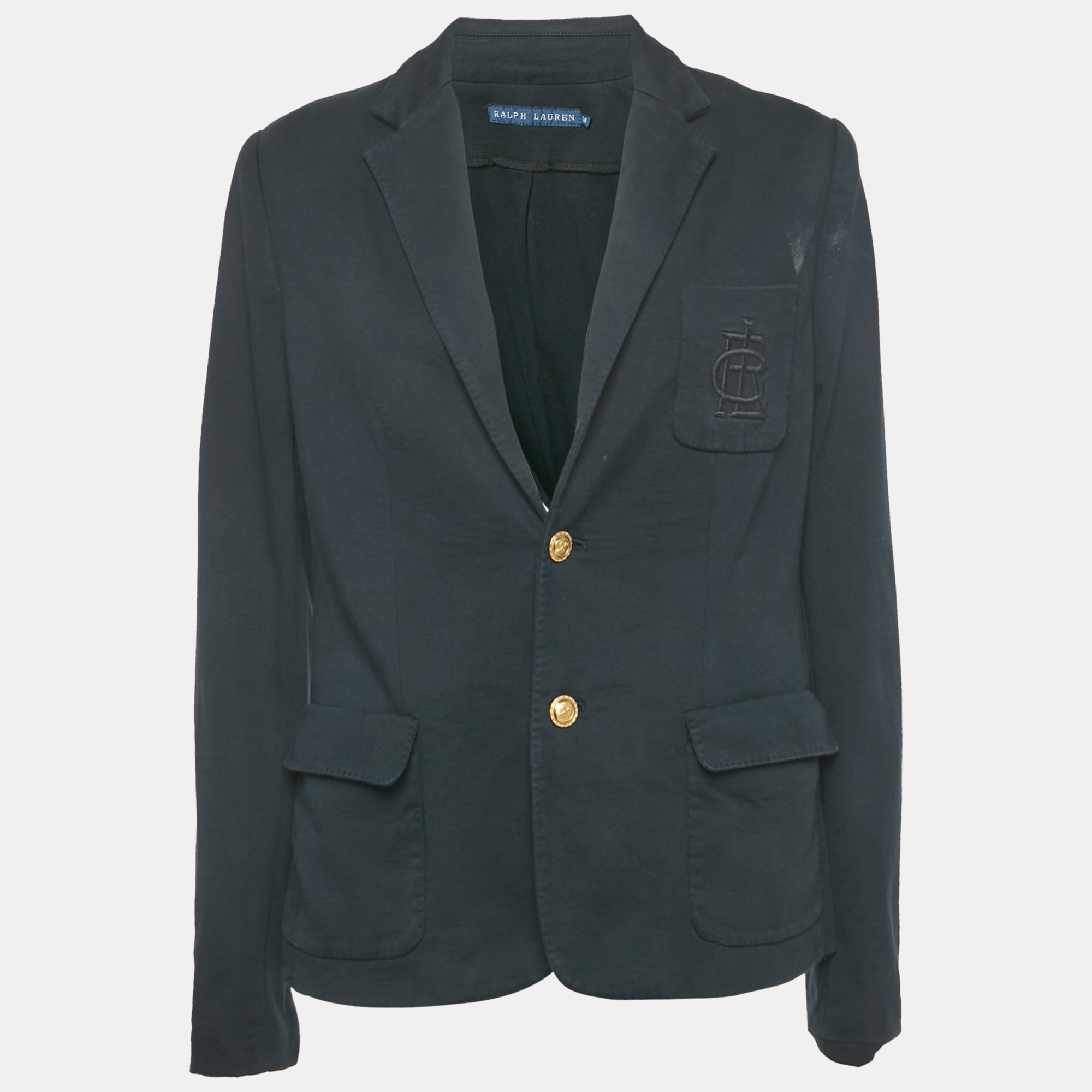 

Ralph Lauren Navy Blue Embroidered Cotton Single-Breasted Blazer L