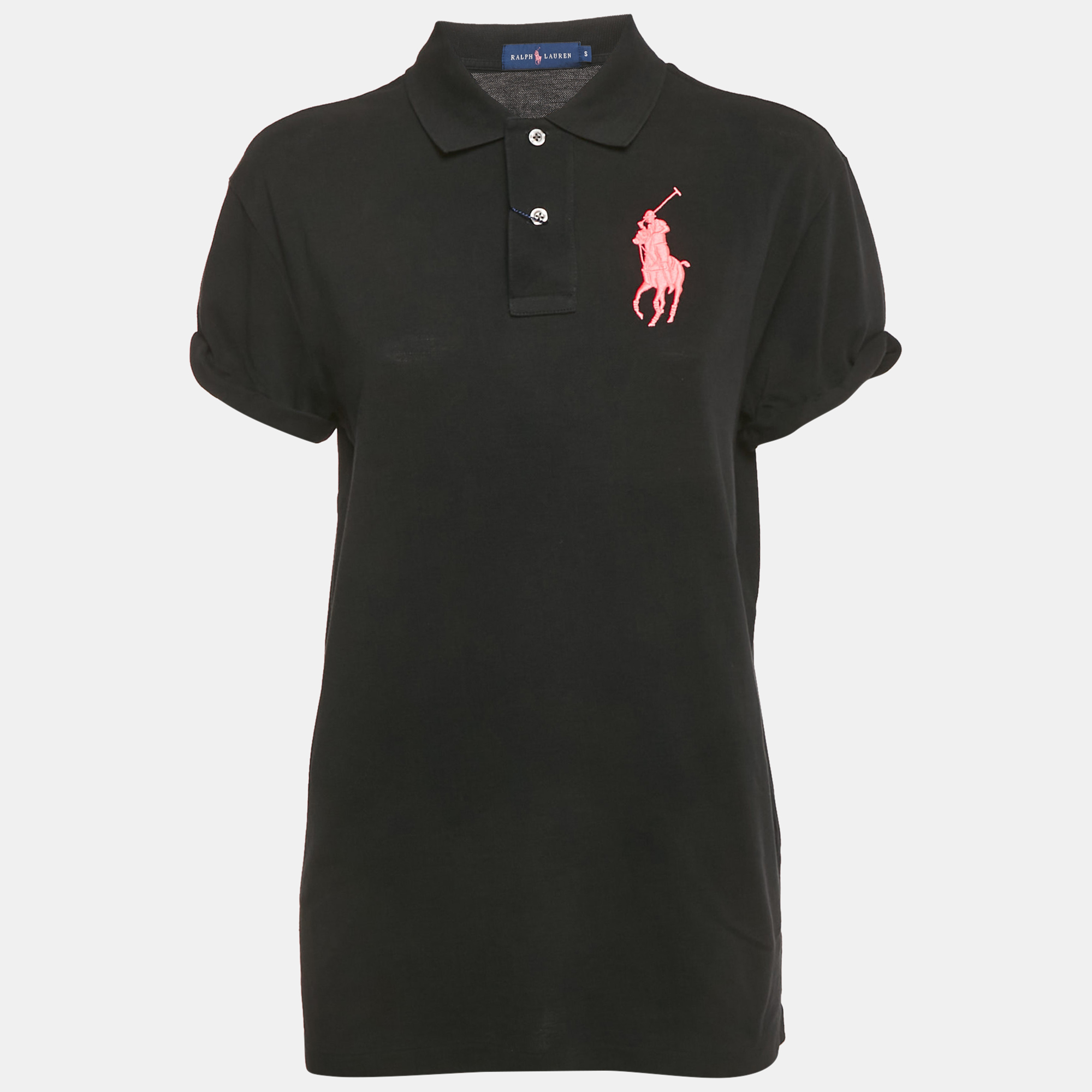 

Ralph Lauren Black Embroidered Pony Cotton Rolled Up Sleeve Polo T-Shirt S