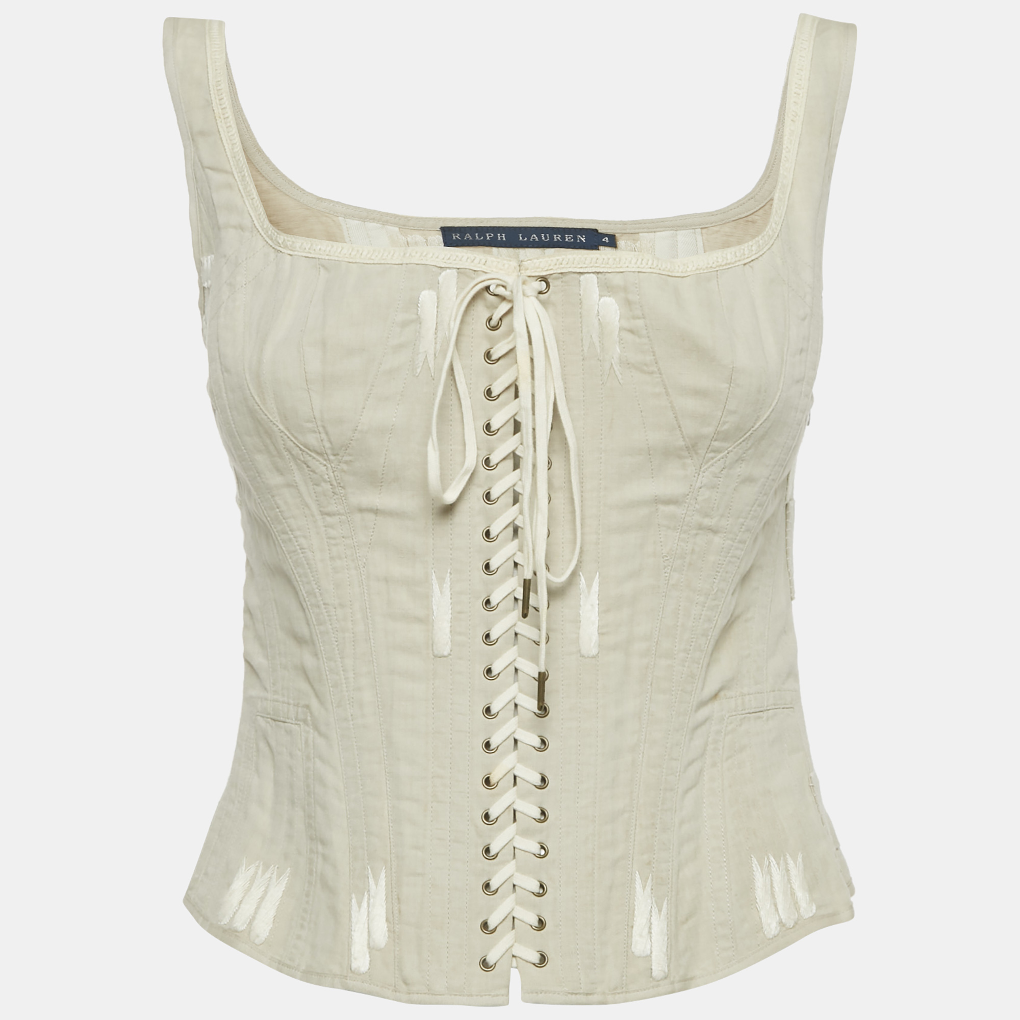 

Ralph Lauren Linen Blend Lace-Up Corset Top S, Grey