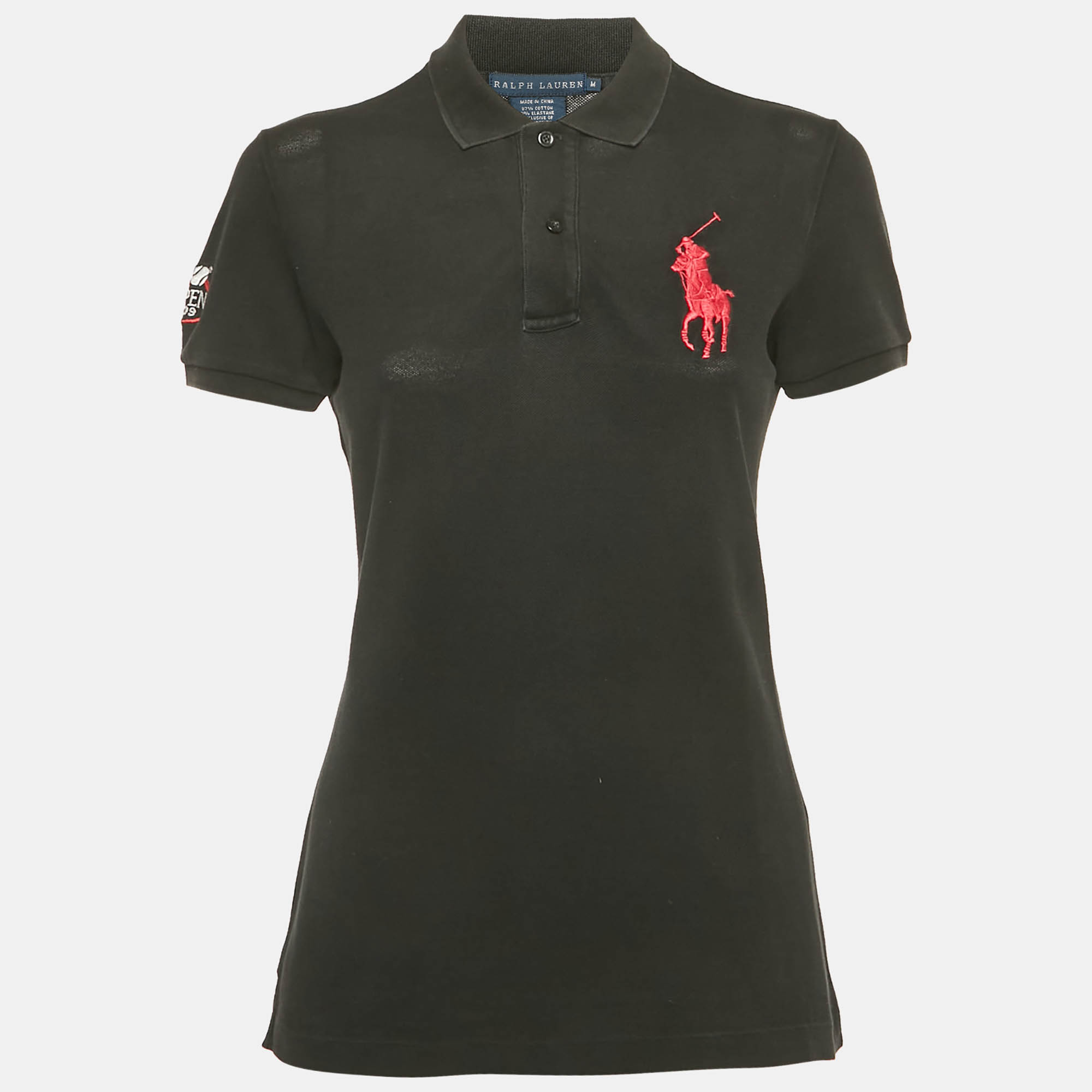 Pre-owned Ralph Lauren Black Logo Embroidered Cotton Polo T-shirt M