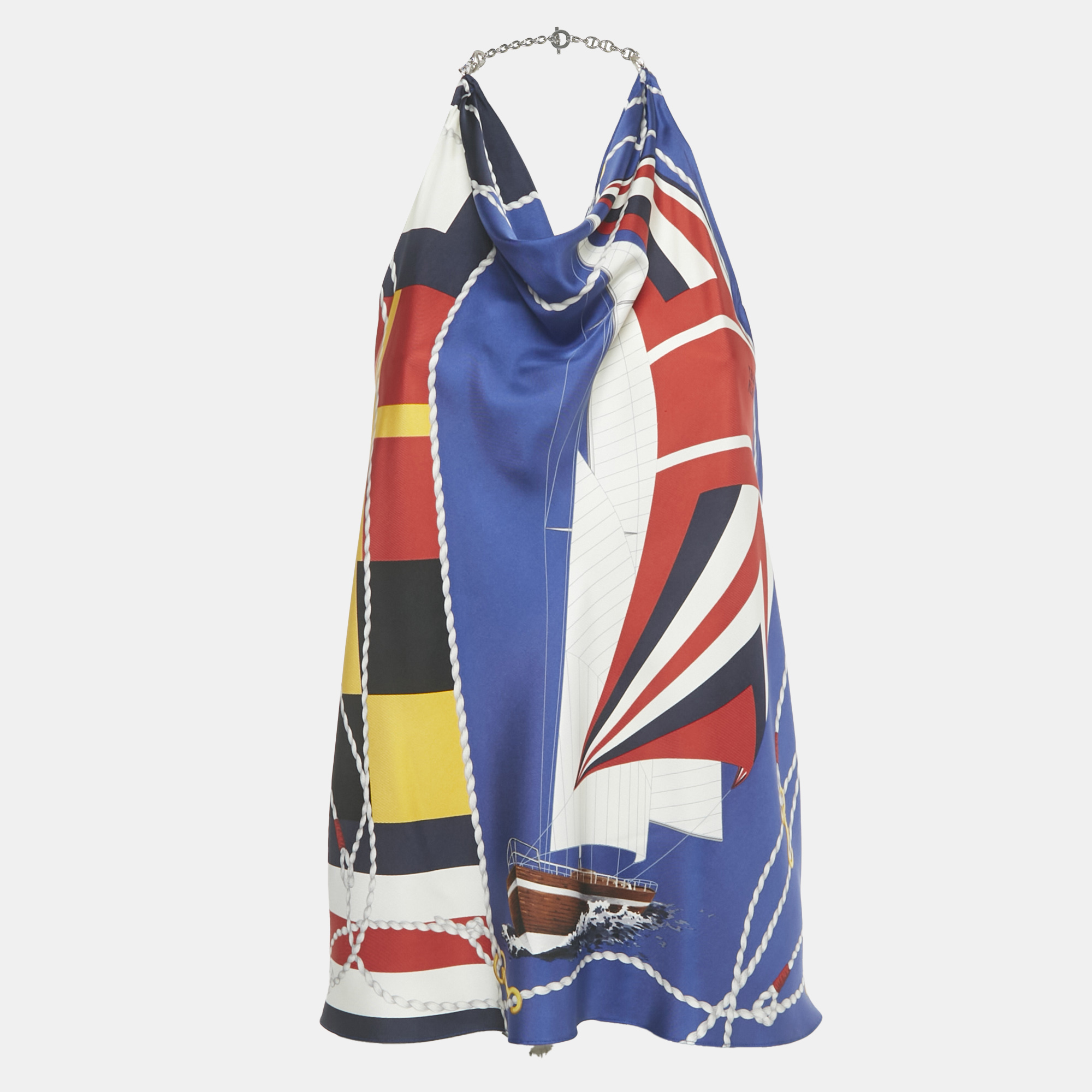 

Ralph Lauren Navy Blue Nautical Print Silk Scarf Top