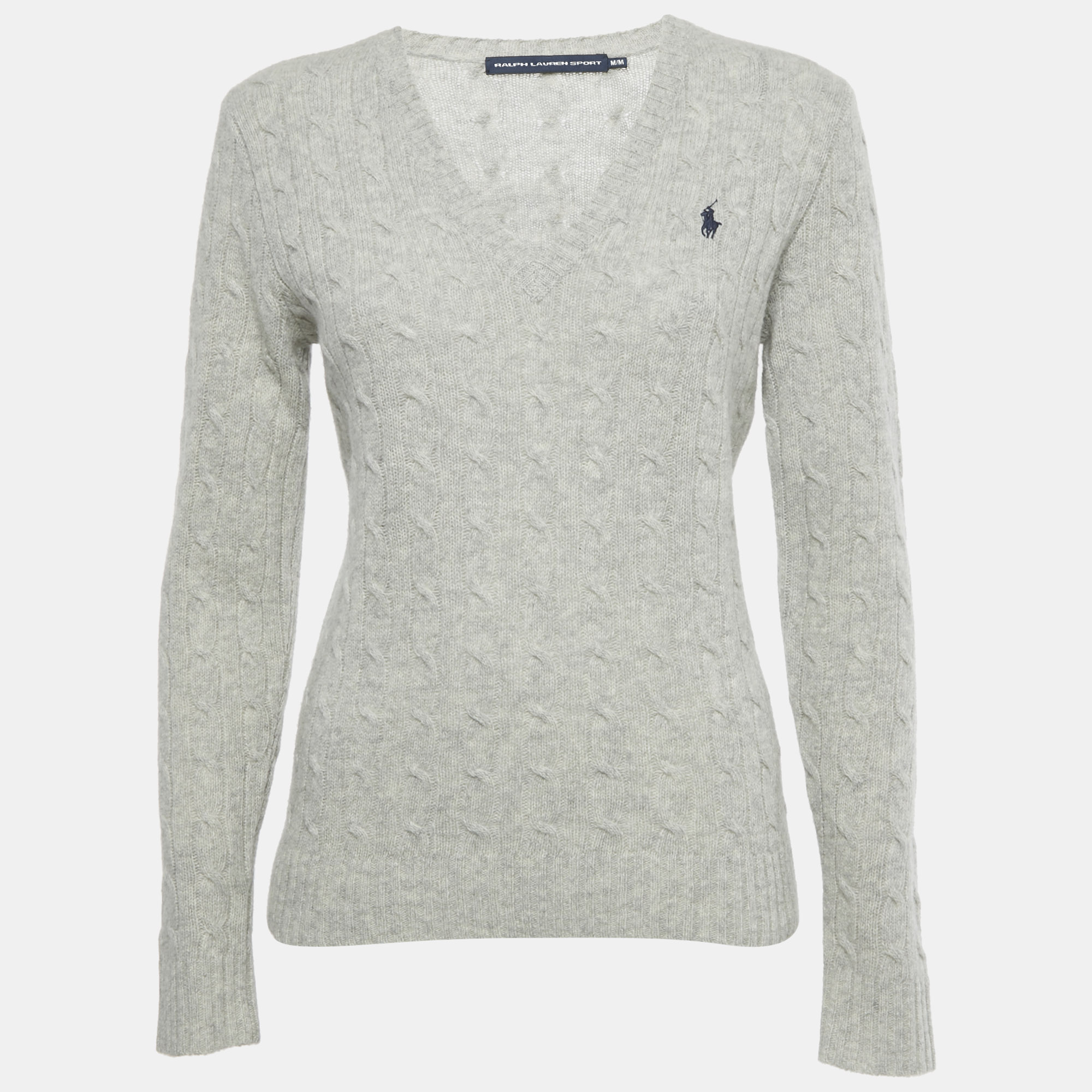 

Polo Ralph Lauren Grey Cable Knit V-Neck Sweater M