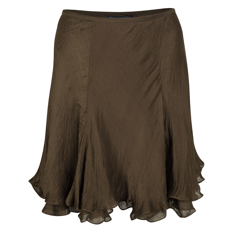 Pre Owned Ralph Lauren Brown Silk Flared Mini Skirt M