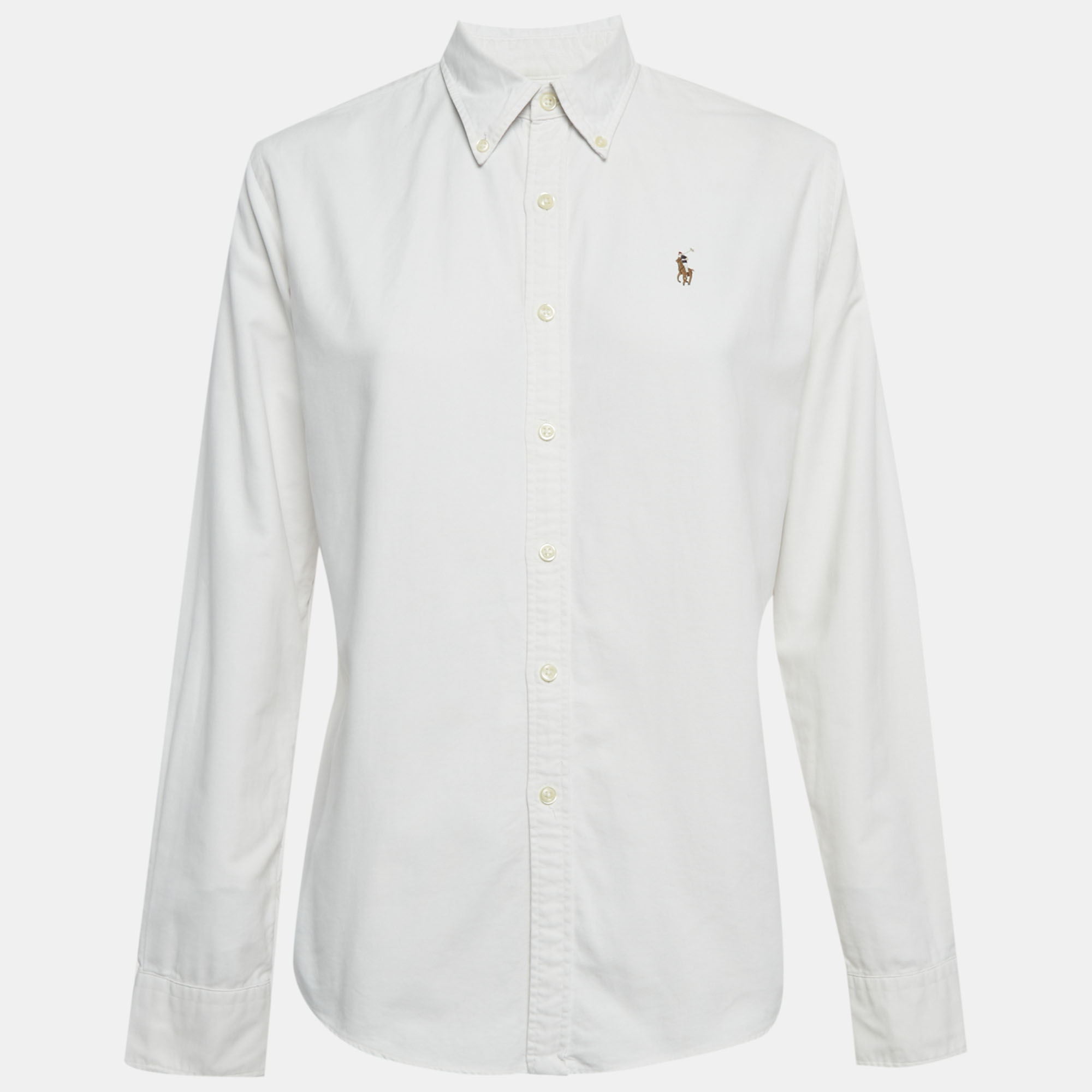 Pre-owned Ralph Lauren White Logo Embroidered Cotton Shirt L