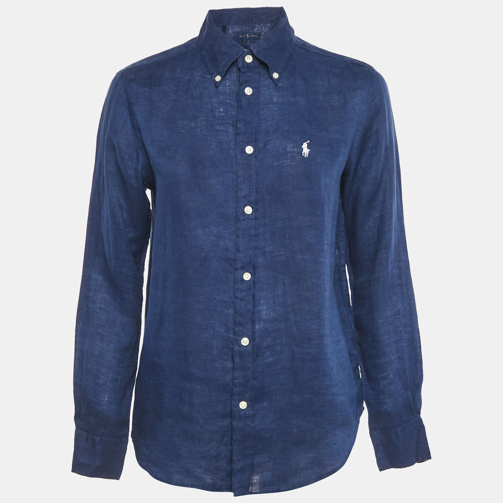 Pre-owned Ralph Lauren Blue Linen Long Sleeve Shirt Xs