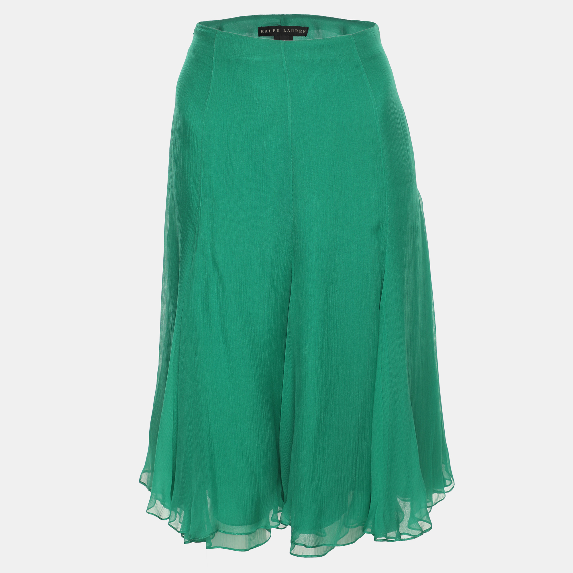Pre-owned Ralph Lauren Green Chiffon Fishtail Midi Skirt S