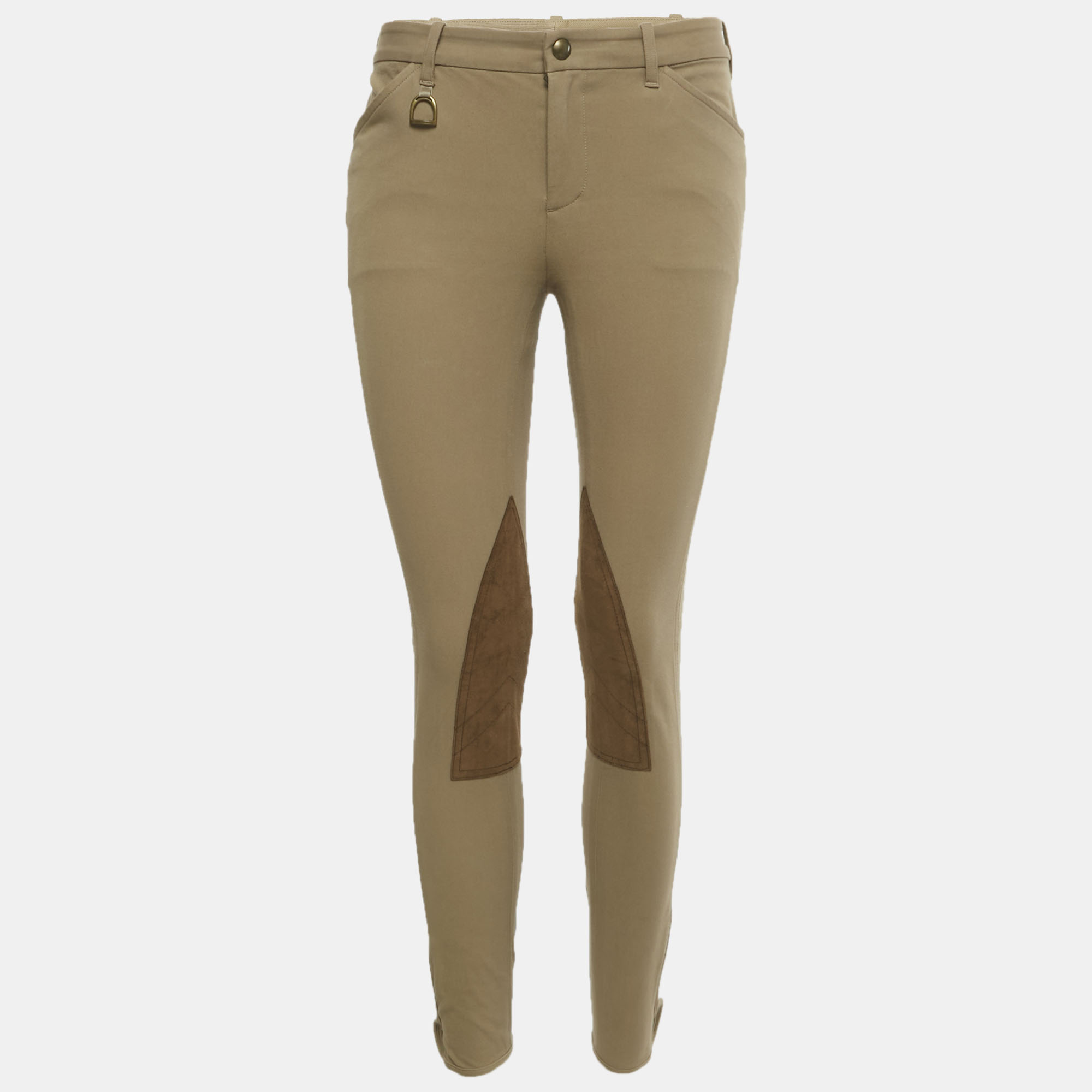 RALPH LAUREN Pre-owned Beige Suede Trim Cotton Blend Breeches S In Brown