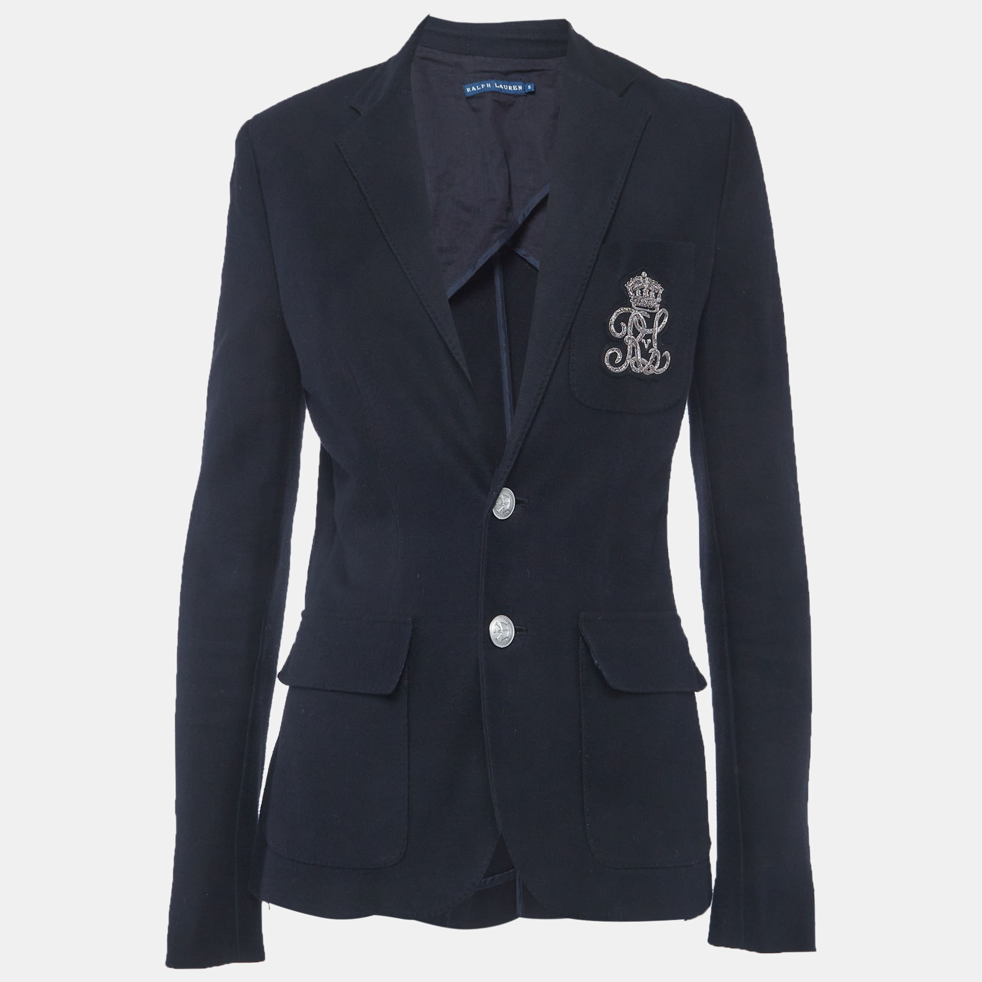 

Ralph Lauren Navy Blue Wool Blend Bullion Jacquard Blazer S