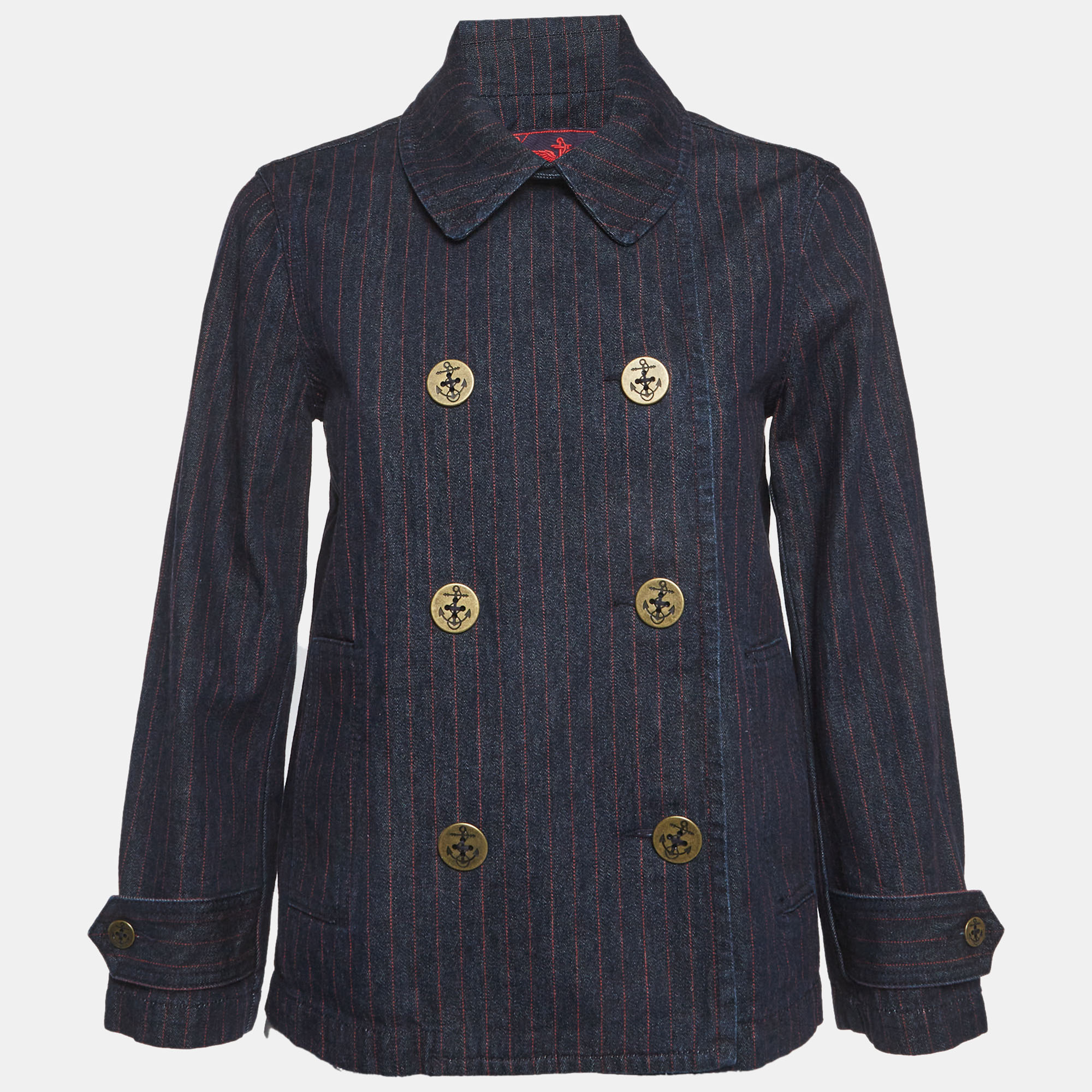 

Ralph Lauren Navy Blue Striped Denim Double Breasted Jacket S, Black