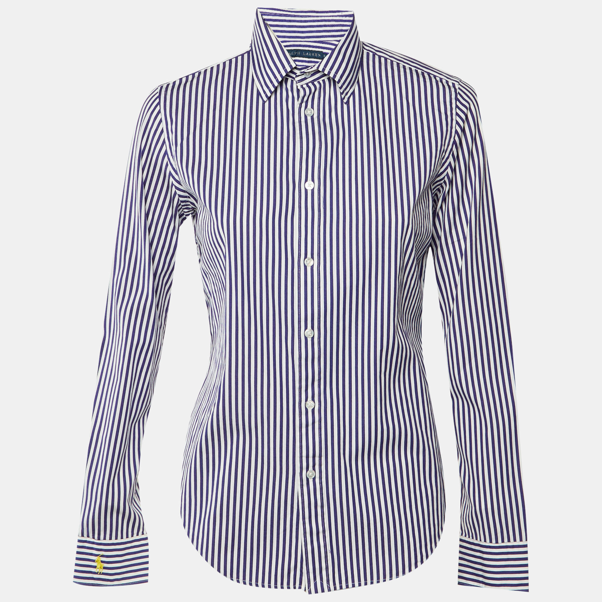 Pre-owned Ralph Lauren Navy Blue & White Striped Cotton Shirt M
