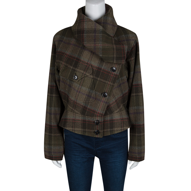 

Ralph Lauren Multicolor Plaid Draped Collar Detail Cashmere Jacket