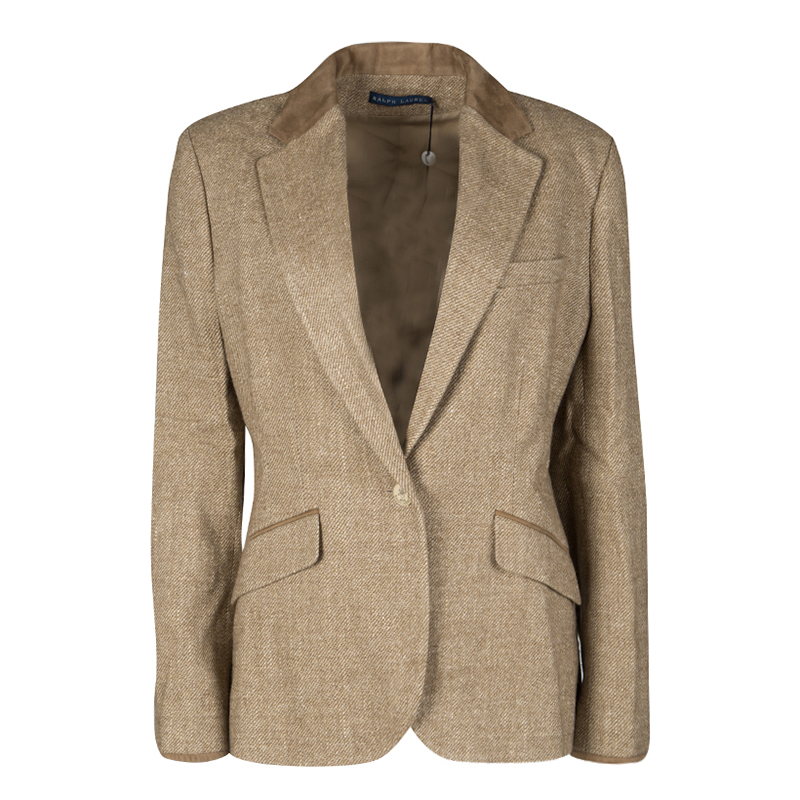 Pre Owned Ralph Lauren Brown Suede Trim Detail Blazer M