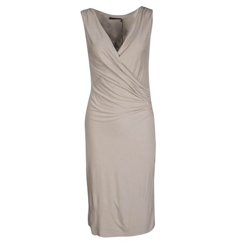 Pre Owned Ralph Lauren Beige Draped Sleeveless Ravenna Dress S