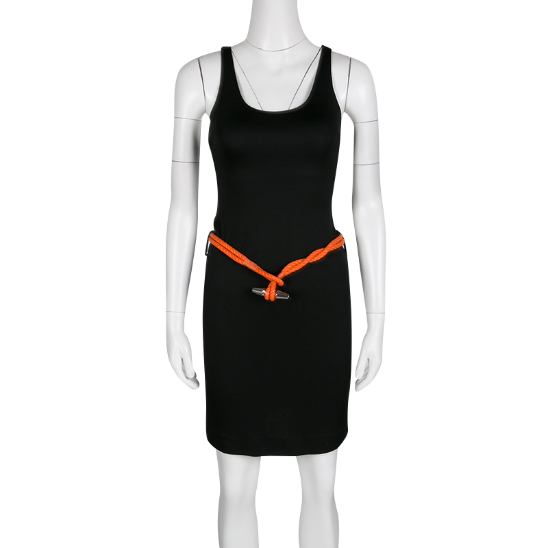 

Ralph Lauren Black Knit Contrast Rope Belt Detail Tank Dress