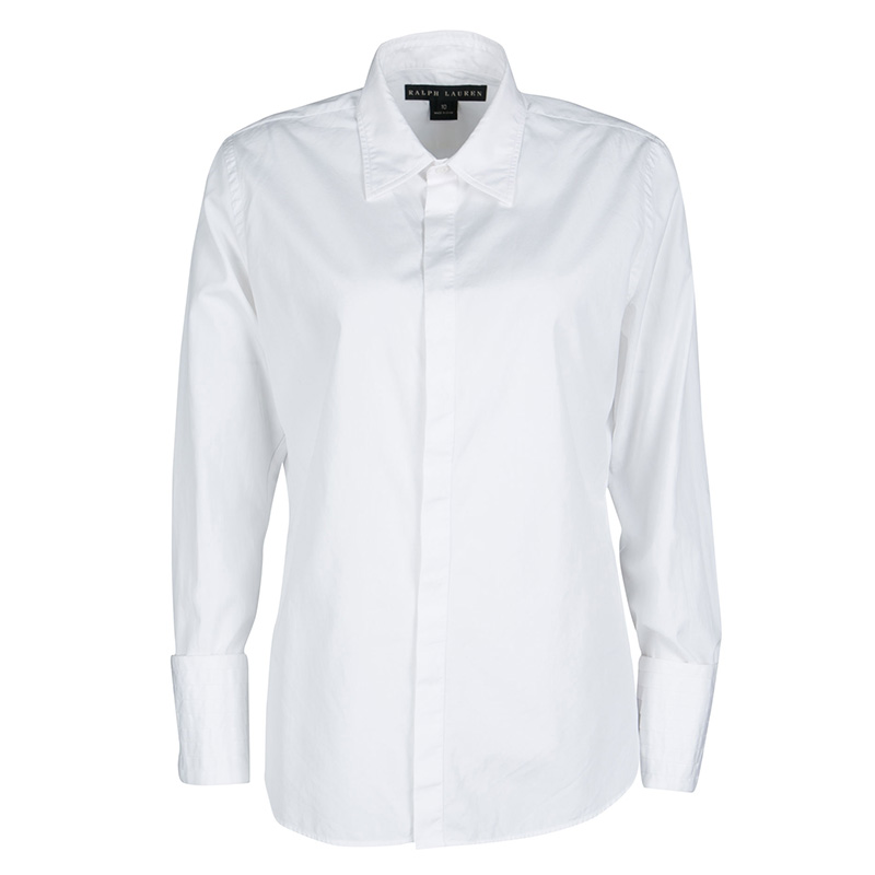 Pre Owned Ralph Lauren White Cotton Long Sleeve Button Front Shirt L