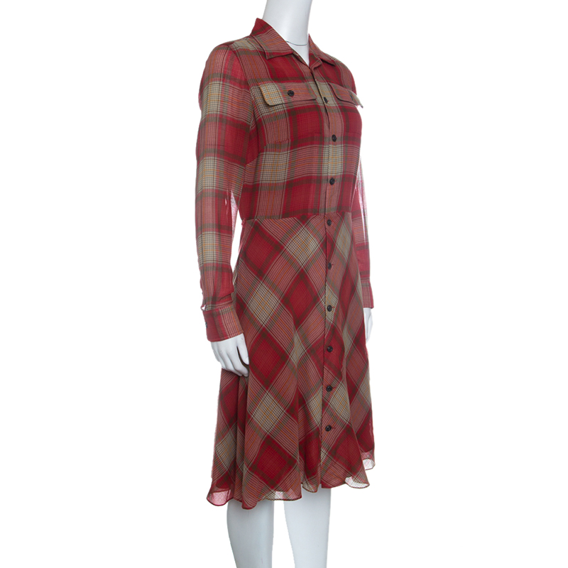 

Ralph Lauren Red Cotton Plaid Long Sleeve Shirt Dress