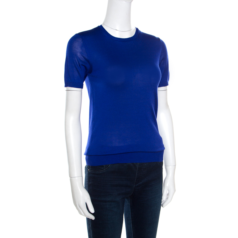 

Ralph Lauren Cobalt Blue Silk Knit Short Sleeve Top