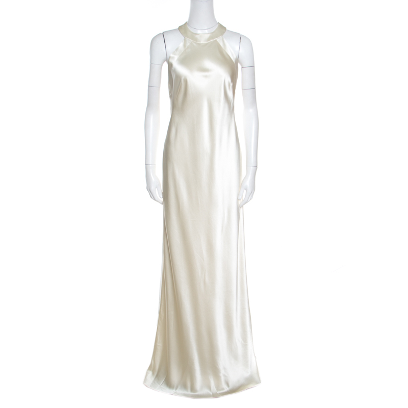 Ralph Lauren Off White Silk Satin Cutout Back Detail Sleeveless Gown M Ralph  Lauren | TLC