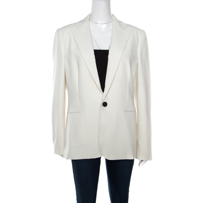 Pre Owned Ralph Lauren Natural White Crepe Wool Portia Blazer L