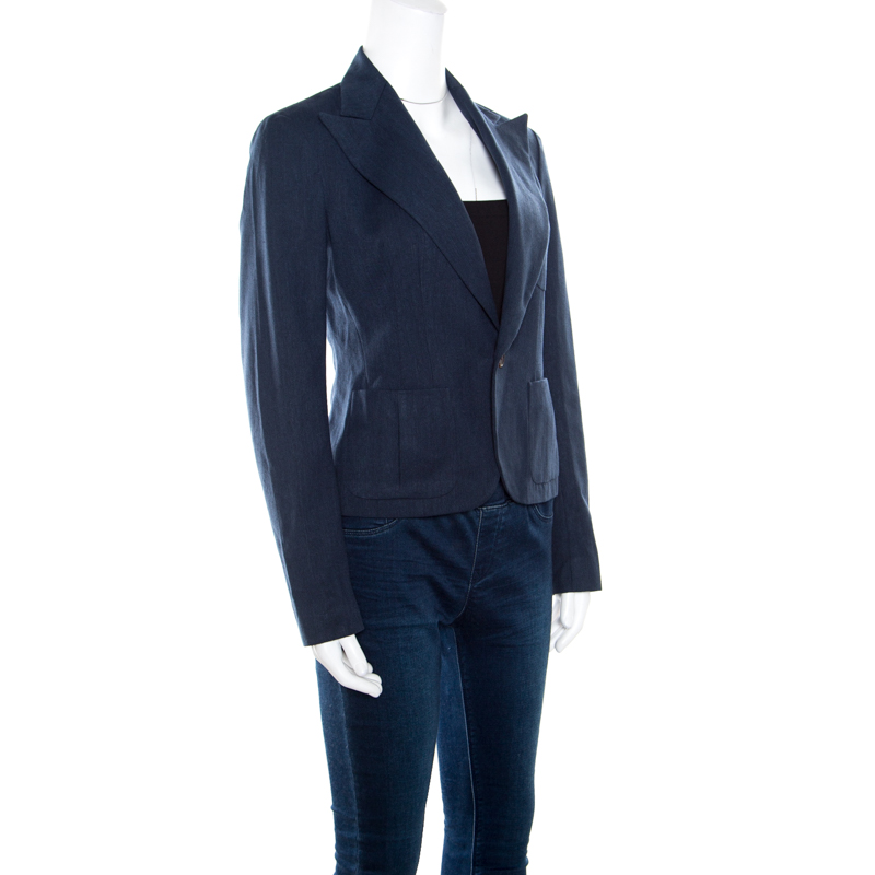 

Ralph Lauren Navy Blue Linen Tailored Blazer