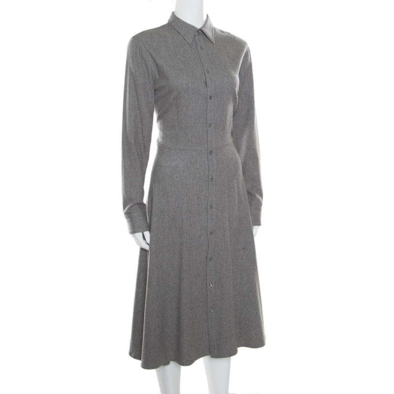 

Ralph Lauren Grey Wool and Cashmere Long Sleeve Shirt Dress