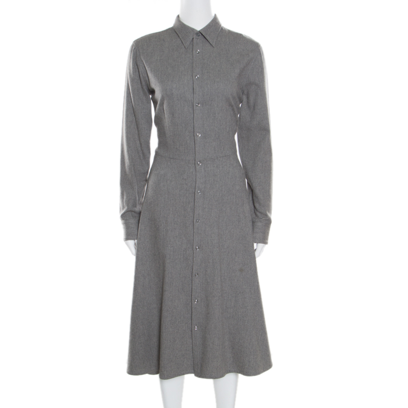 Ralph Lauren Grey Wool and Cashmere Long Sleeve Shirt Dress M