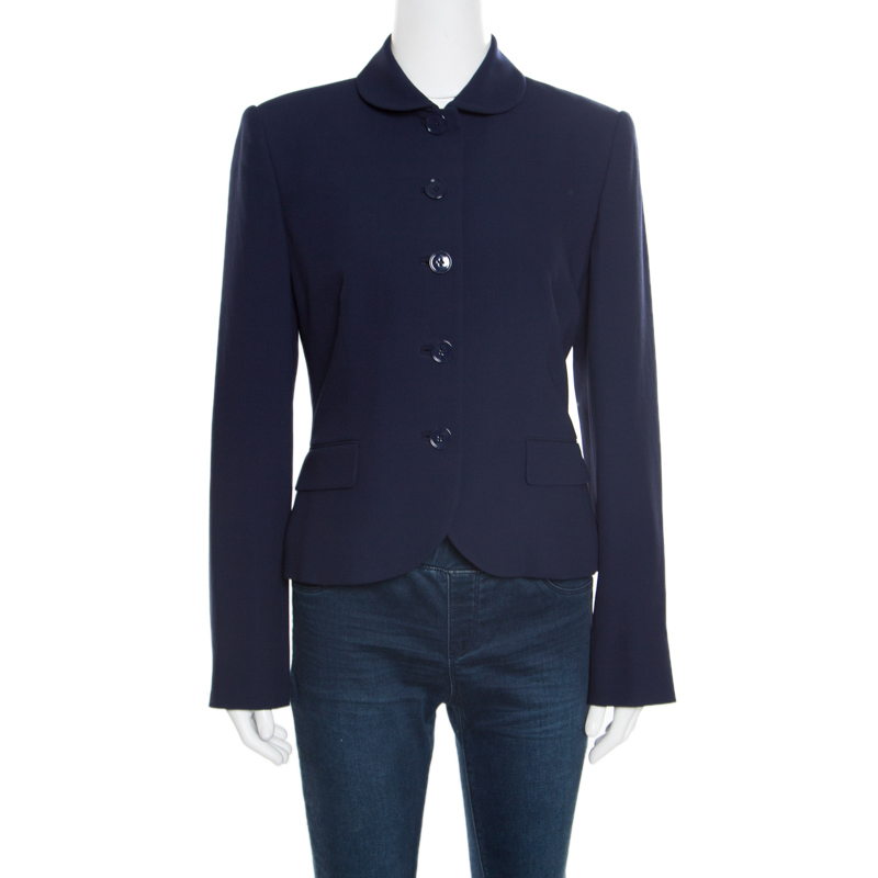 Pre Owned Ralph Lauren Collection Navy Blue Wool Cropped Racquel Jacket M