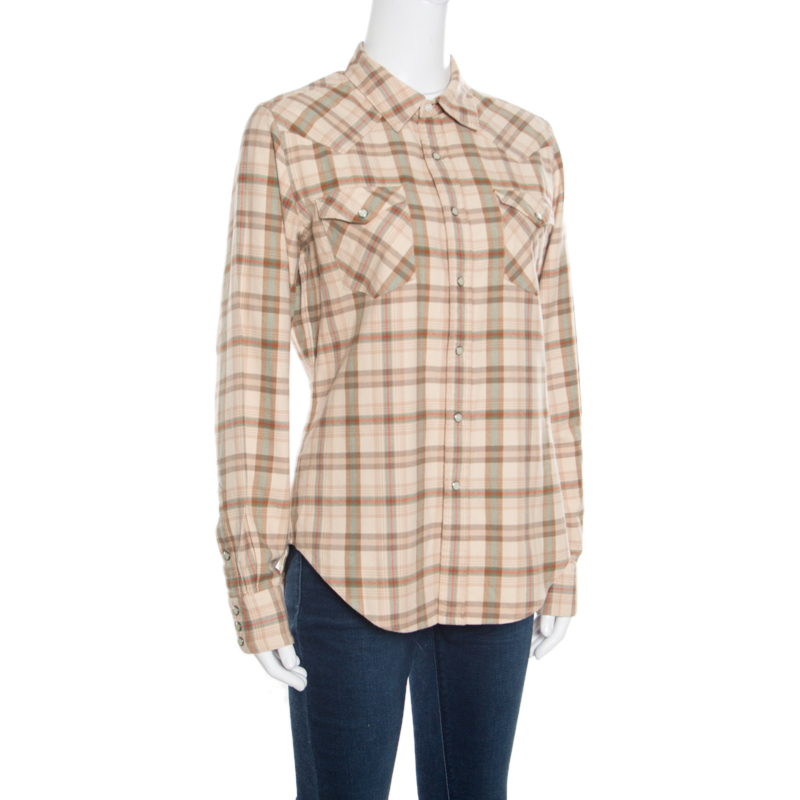

Ralph Lauren Beige Checked Cotton Knit Long Sleeve Slim Fit Shirt