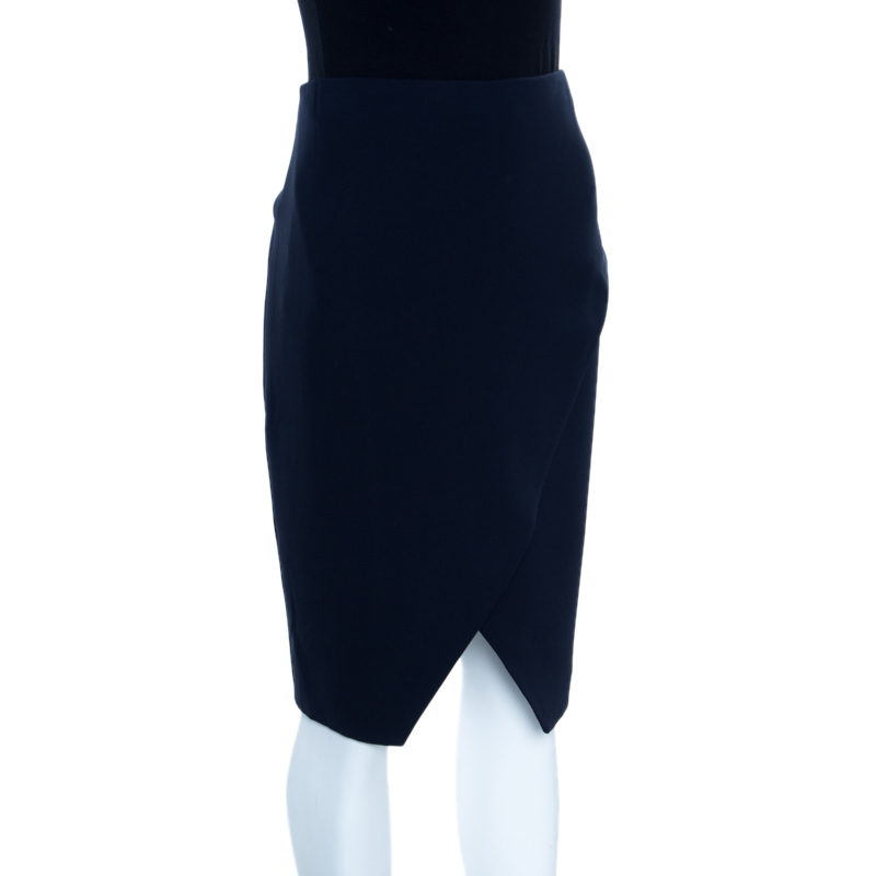 

Ralph Lauren Navy Blue Silk Crepe Faux Wrap Kristen Skirt