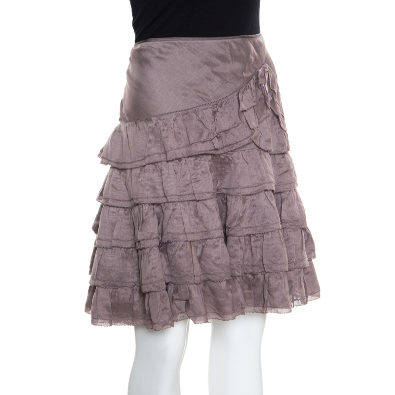 

Ralph Lauren Purple Cotton and Silk Ruffled Tiered Mini Skirt