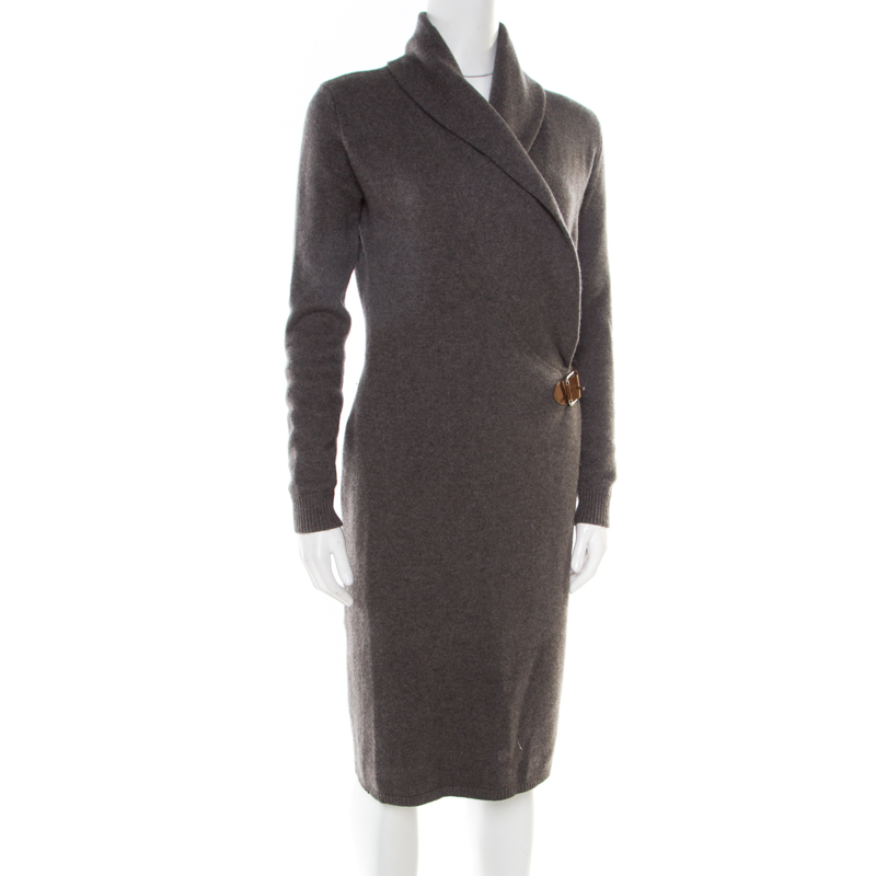 

Ralph Lauren Grey Shawl Collar Detail Faux Wrap Sweater Dress